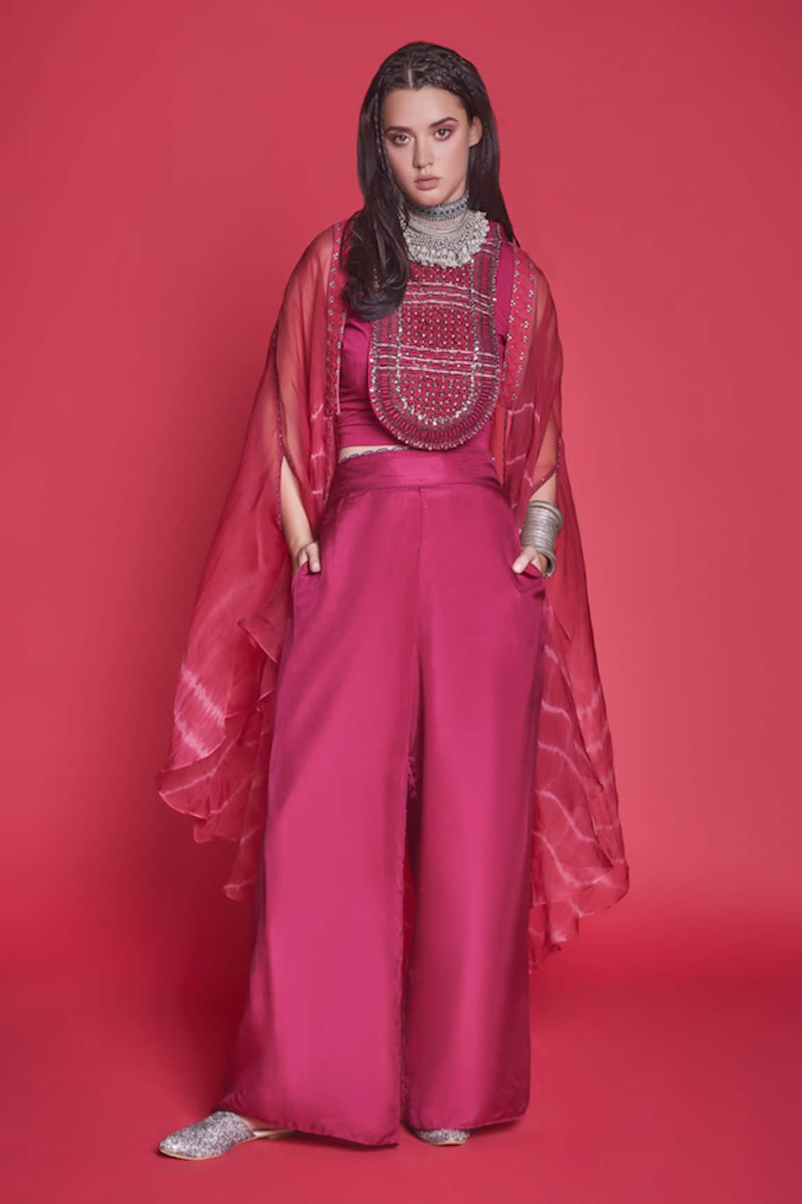 Jade By Monica & Karishma Organza Cape & Pant Set