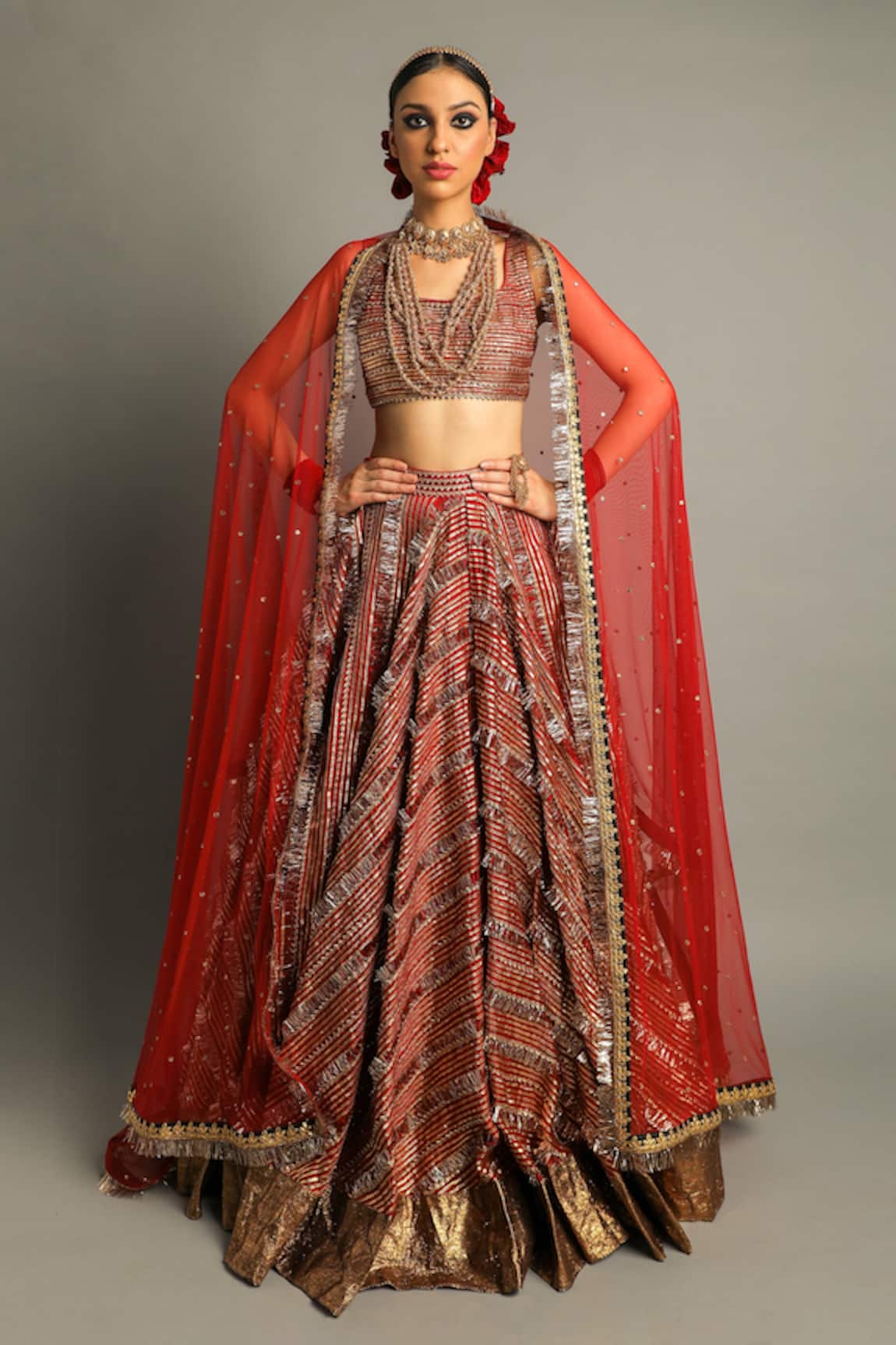 Pooja Rajpal Jaggi Gota Embroidered Bridal Lehenga Set