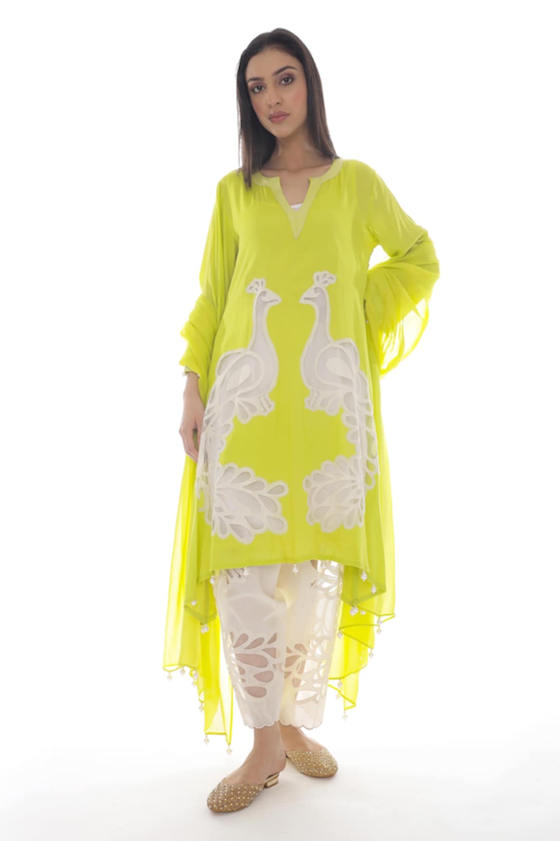 Pooja Rajpal Jaggi Peacock Applique Kurta Set