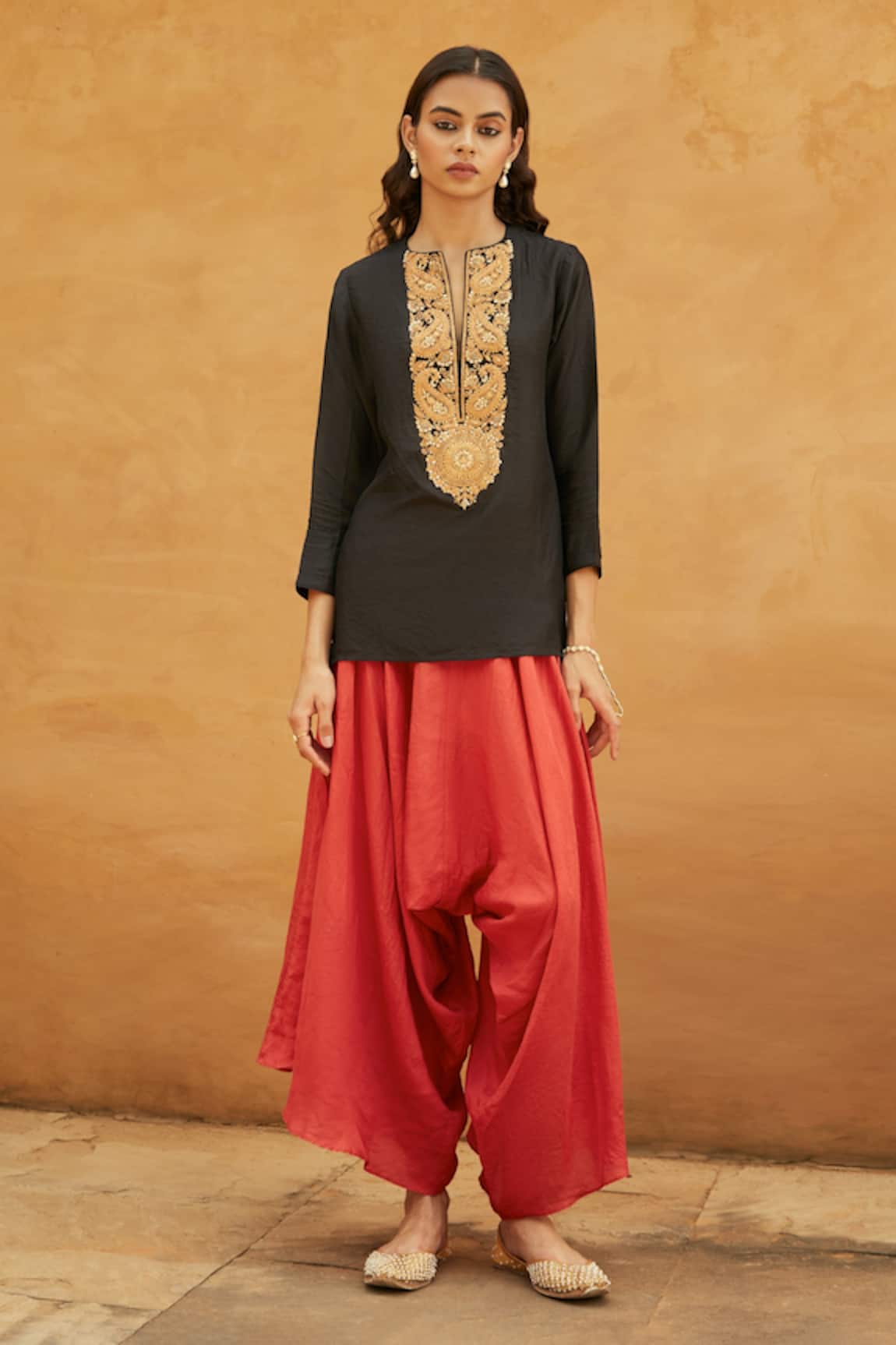 AVACARA Embroidered Kurta & Dhoti Pant Set 