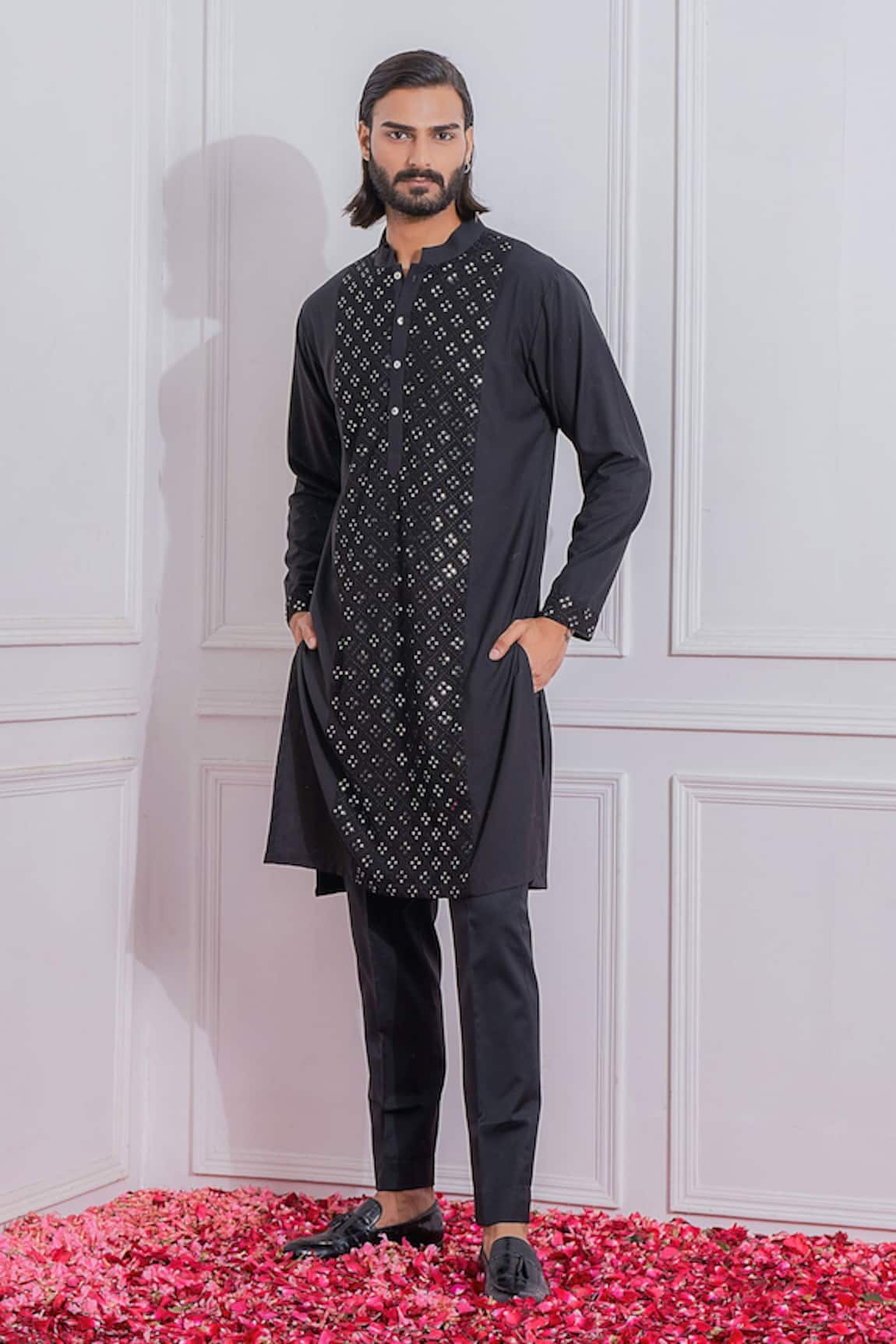 Ankit V Kapoor Cotton Silk Mirror Embellished Kurta Set