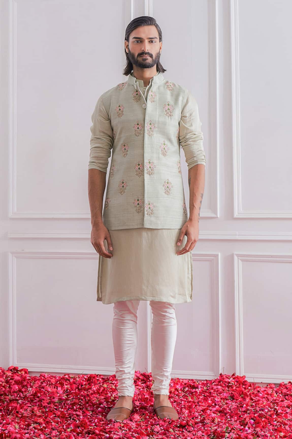 Ankit V Kapoor Floral Embroidered Nehru Jacket