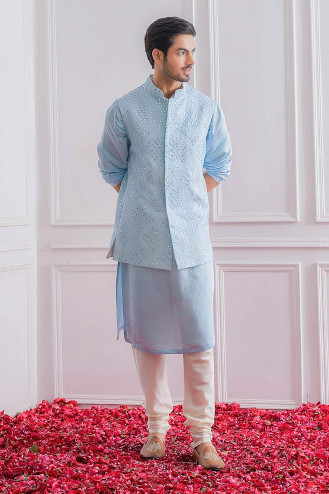 Ankit V Kapoor Cotton Mirror Embroidered Nehru Jacket 