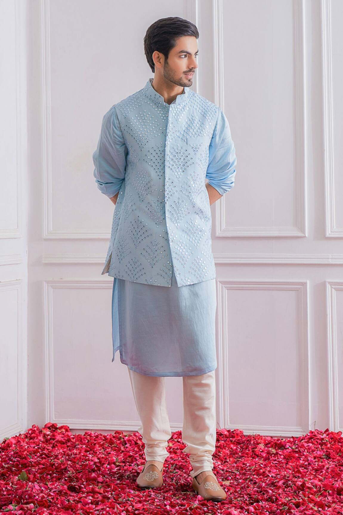 Ankit V Kapoor Mirror Embroidered Bundi & Kurta Set