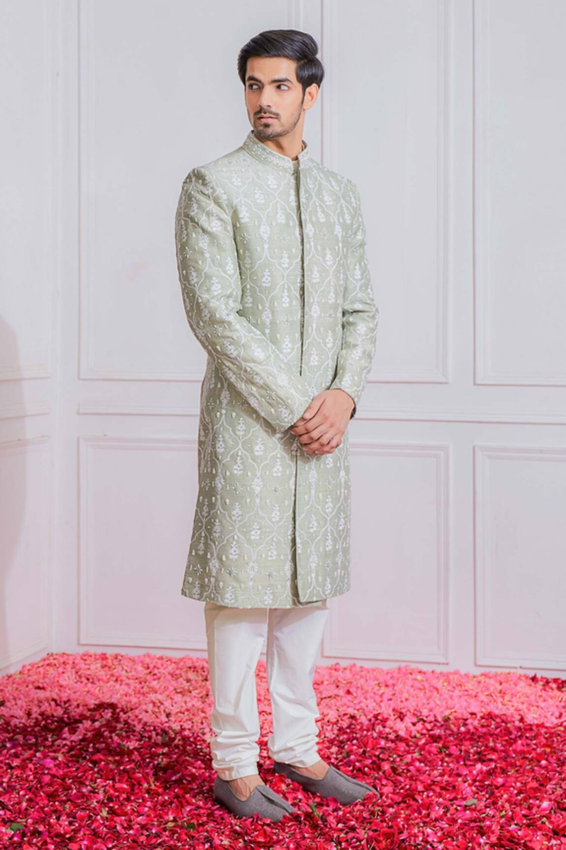 Ankit V Kapoor Raw Silk Embroidered Sherwani Set 
