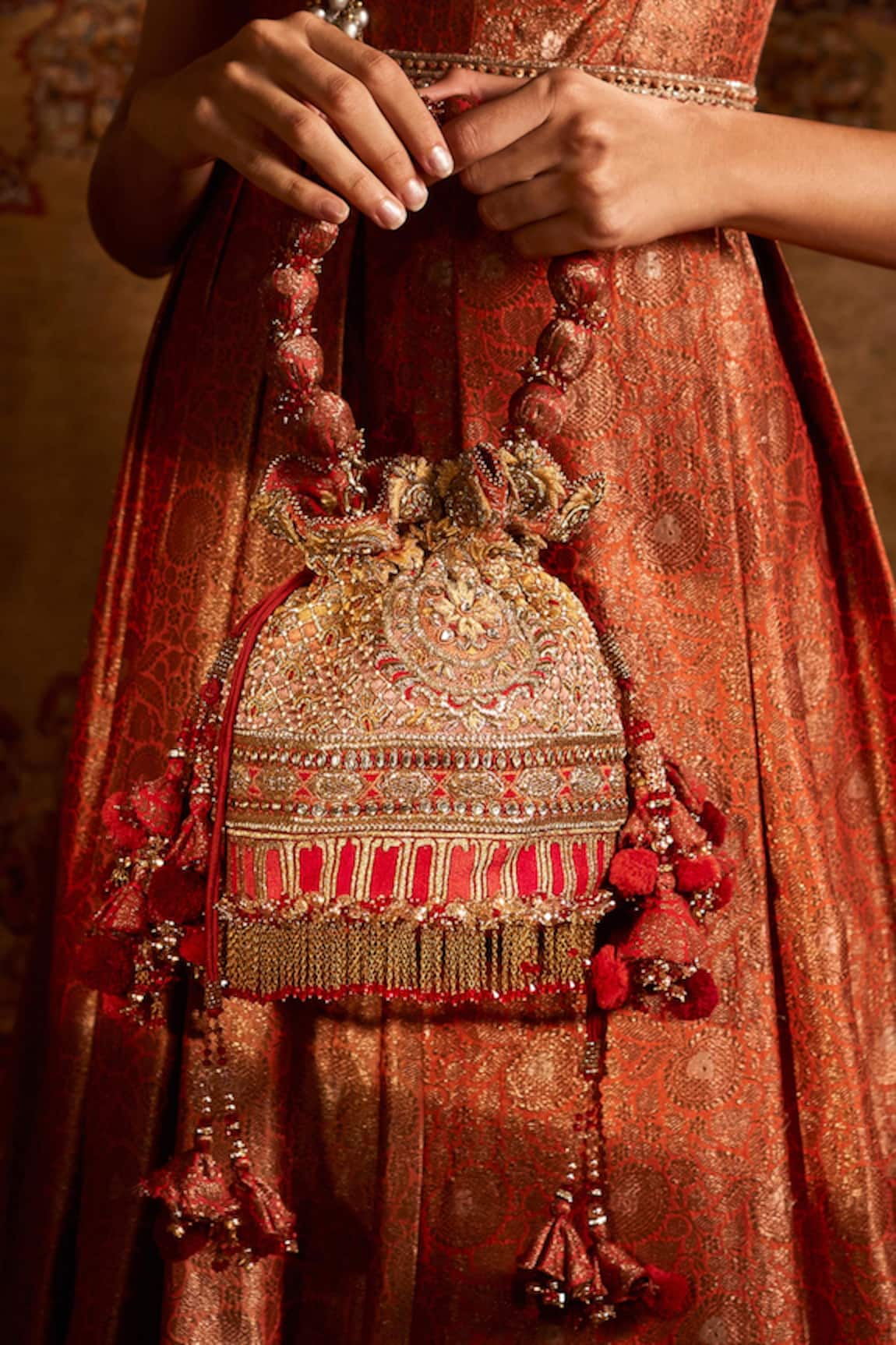 Tarun Tahiliani Brocade Chain Tassel Potli 