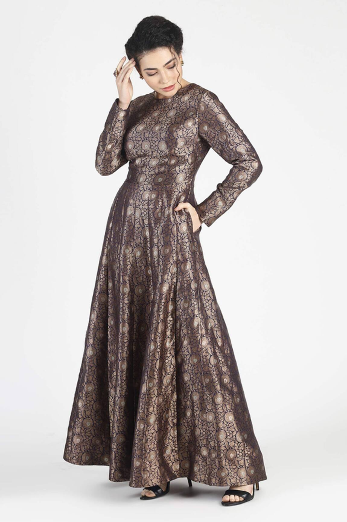 House Of Three Adaa Silk Jacquard Anarkali Gown