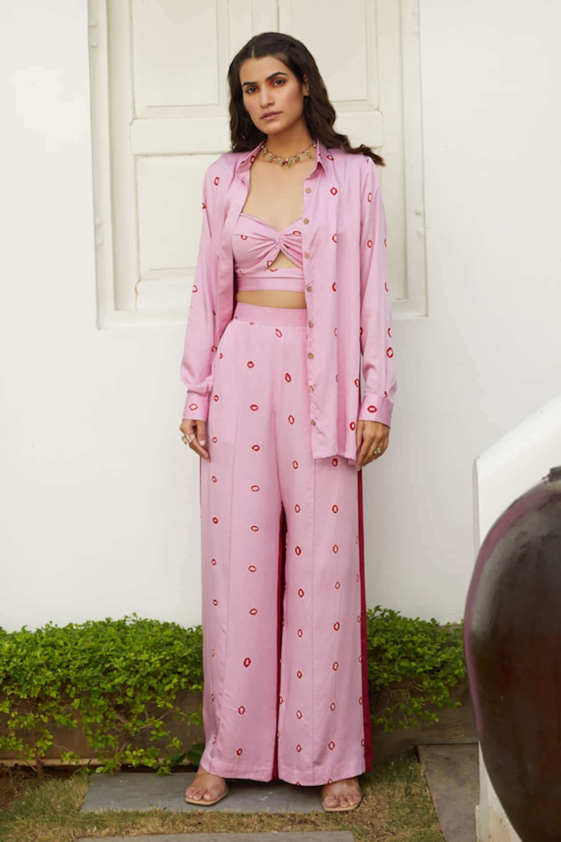 Aapro Peonie Bandhej Pant Set With Shirt