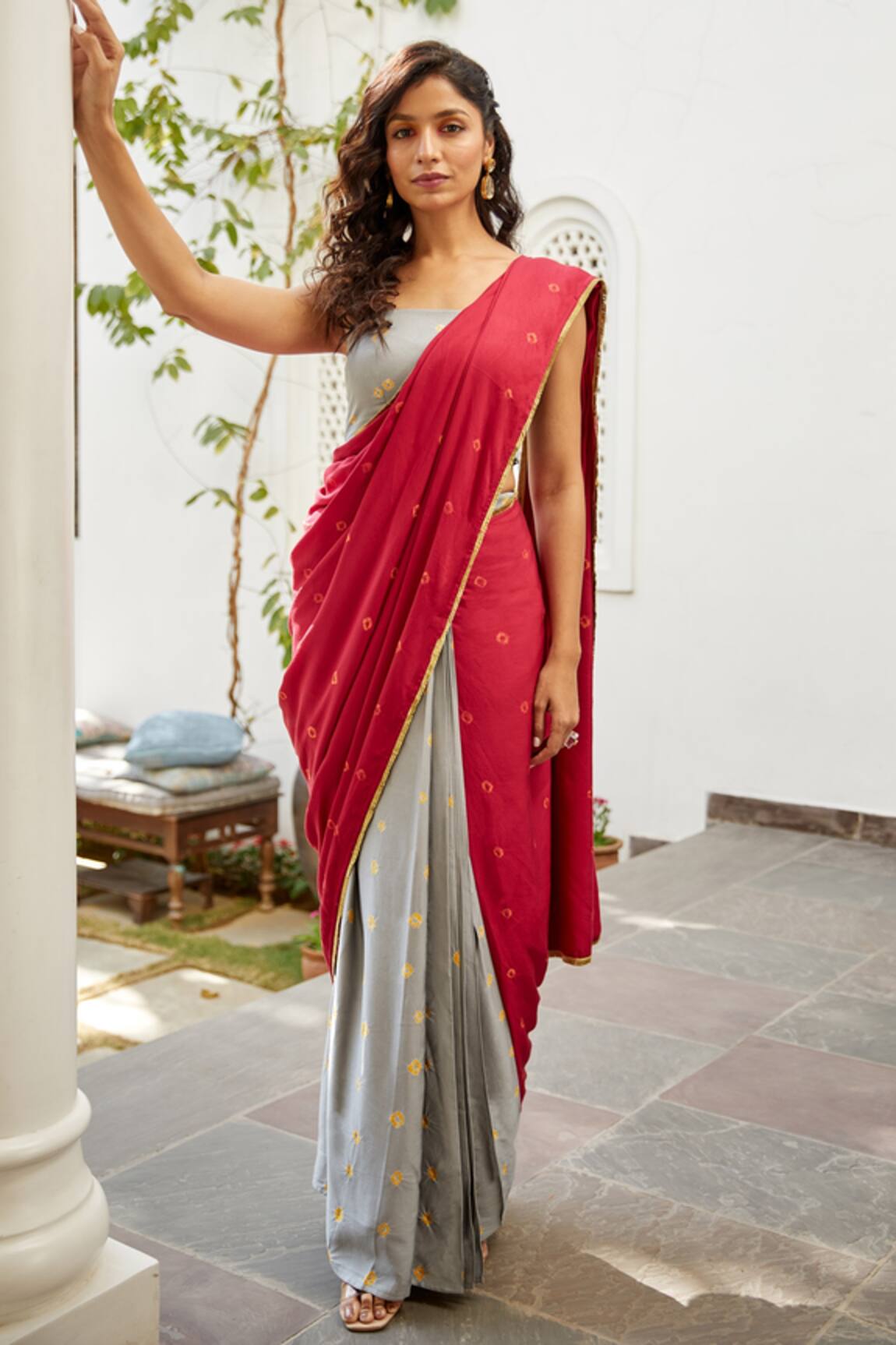 Aapro Carnation Pre-Draped Saree & Bustier