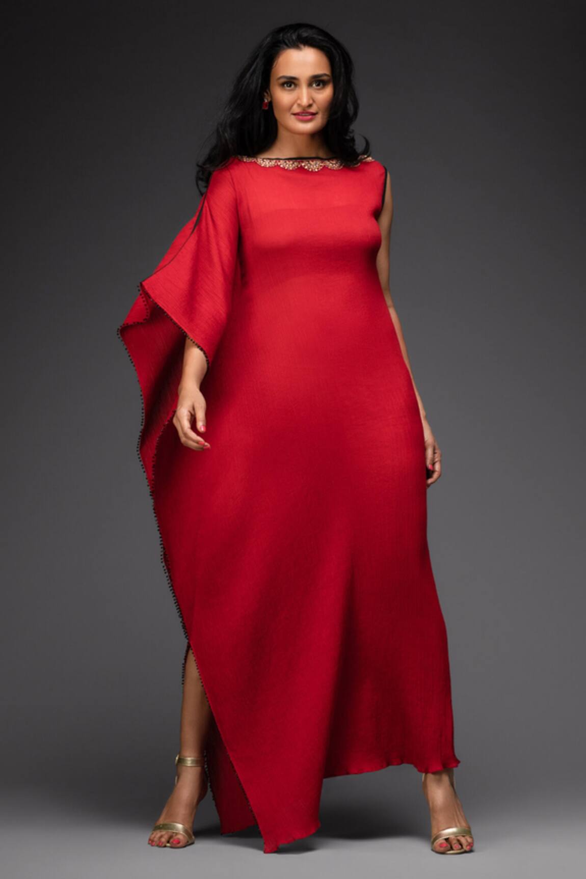 Neha Gursahani Crinkled Cotton Asymmetric Dress