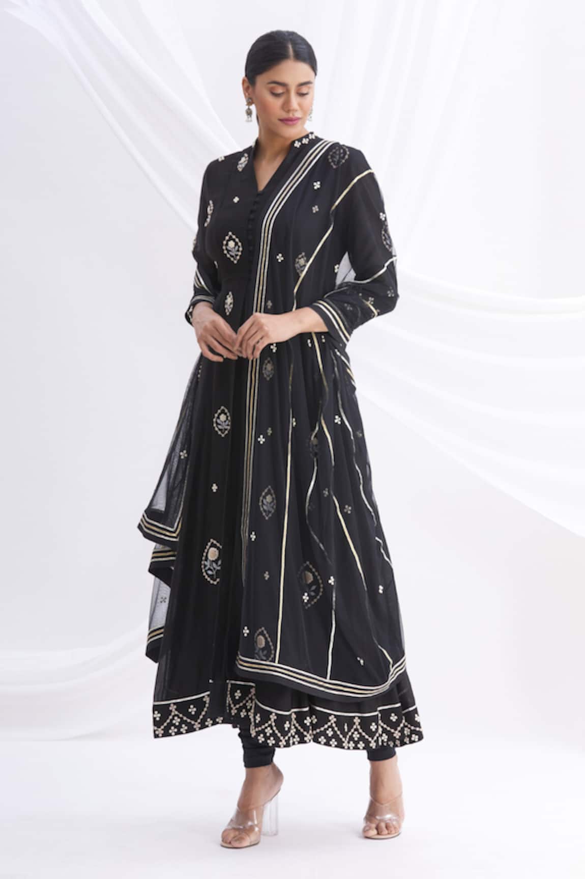 Nachiket Barve Embroidered Silk Chanderi Jacket & Kurta Set