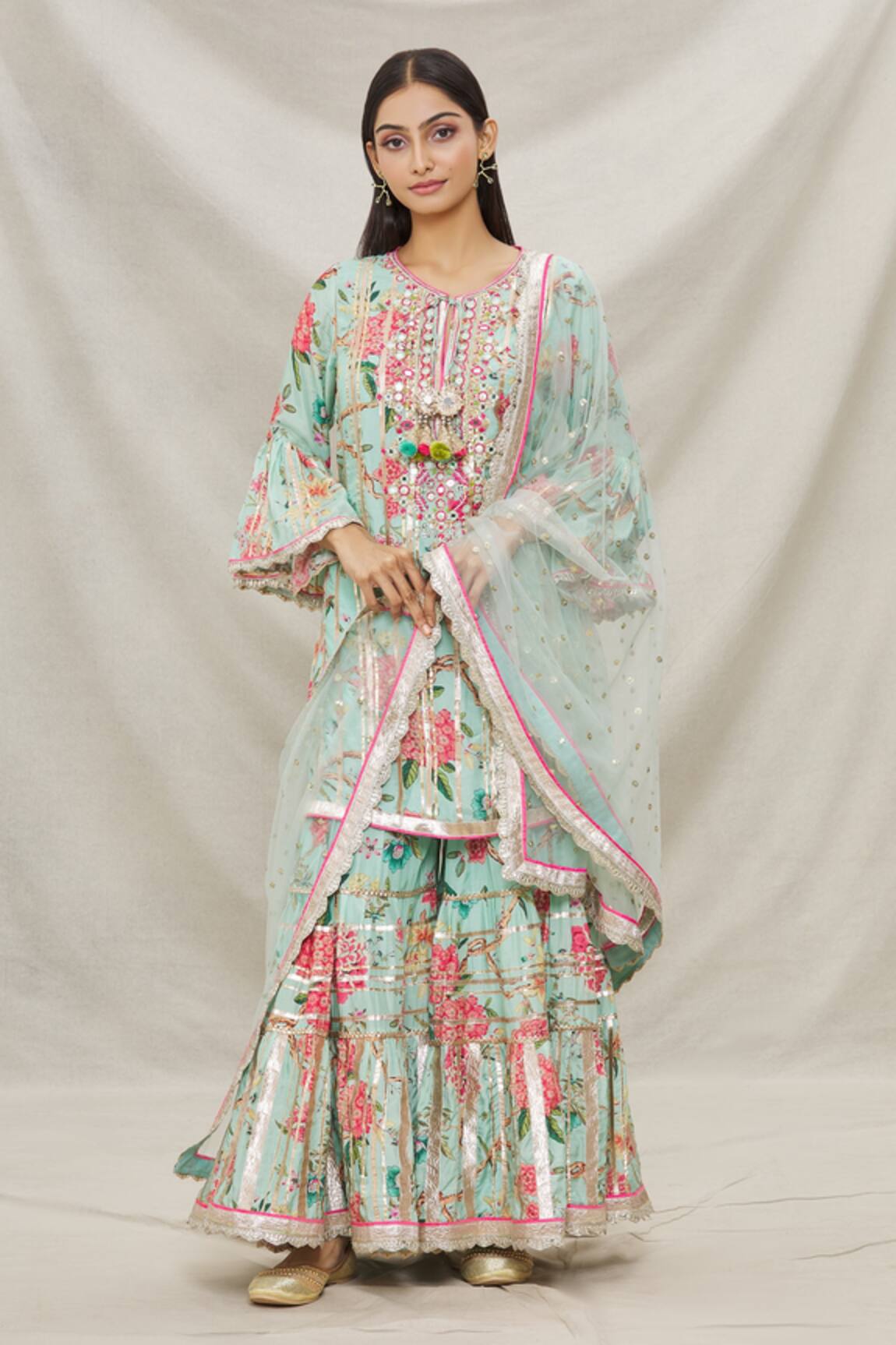 Gopi Vaid Floral Print Kurta Sharara Set