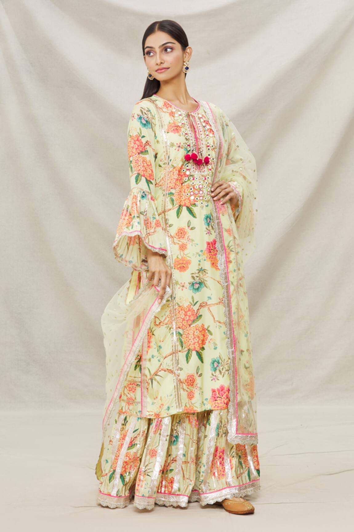 Gopi Vaid Floral Print Kurta Sharara Set