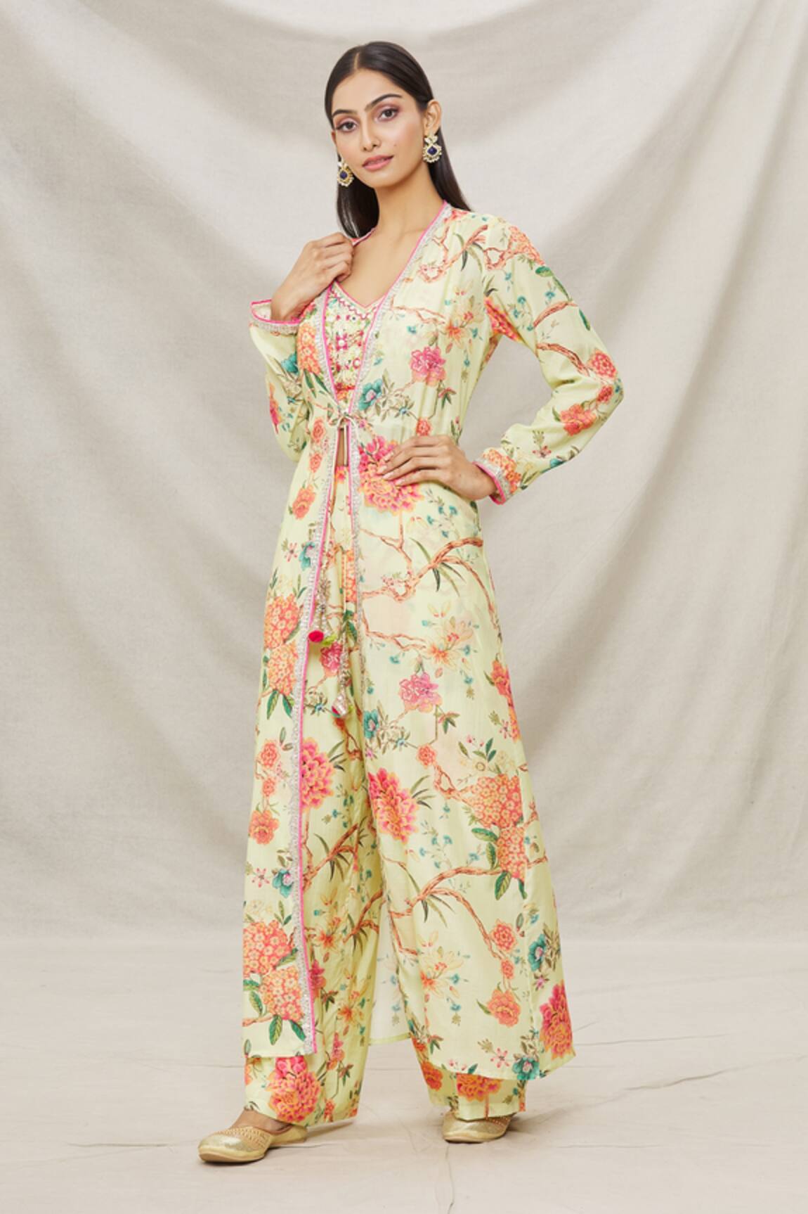 Gopi Vaid Myriad Vines Print Cape & Pant Set