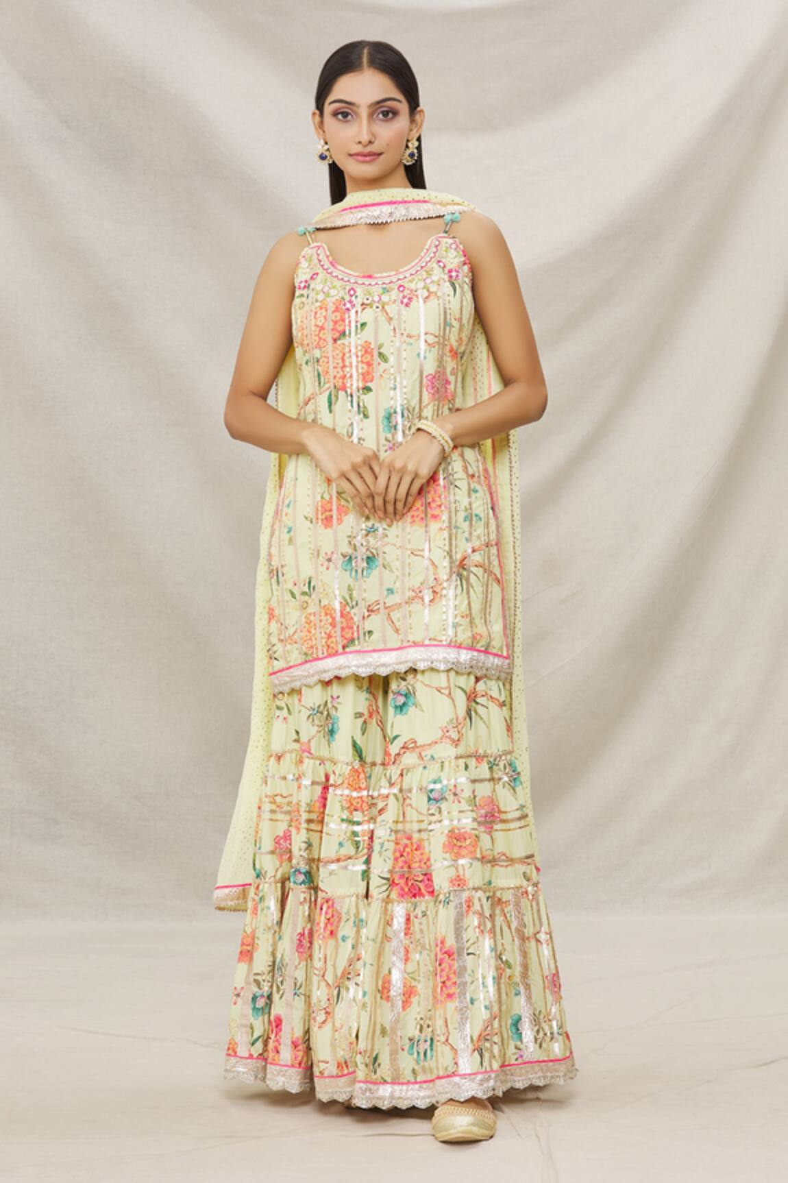 Gopi Vaid Floral Print Kurta Sharara Set
