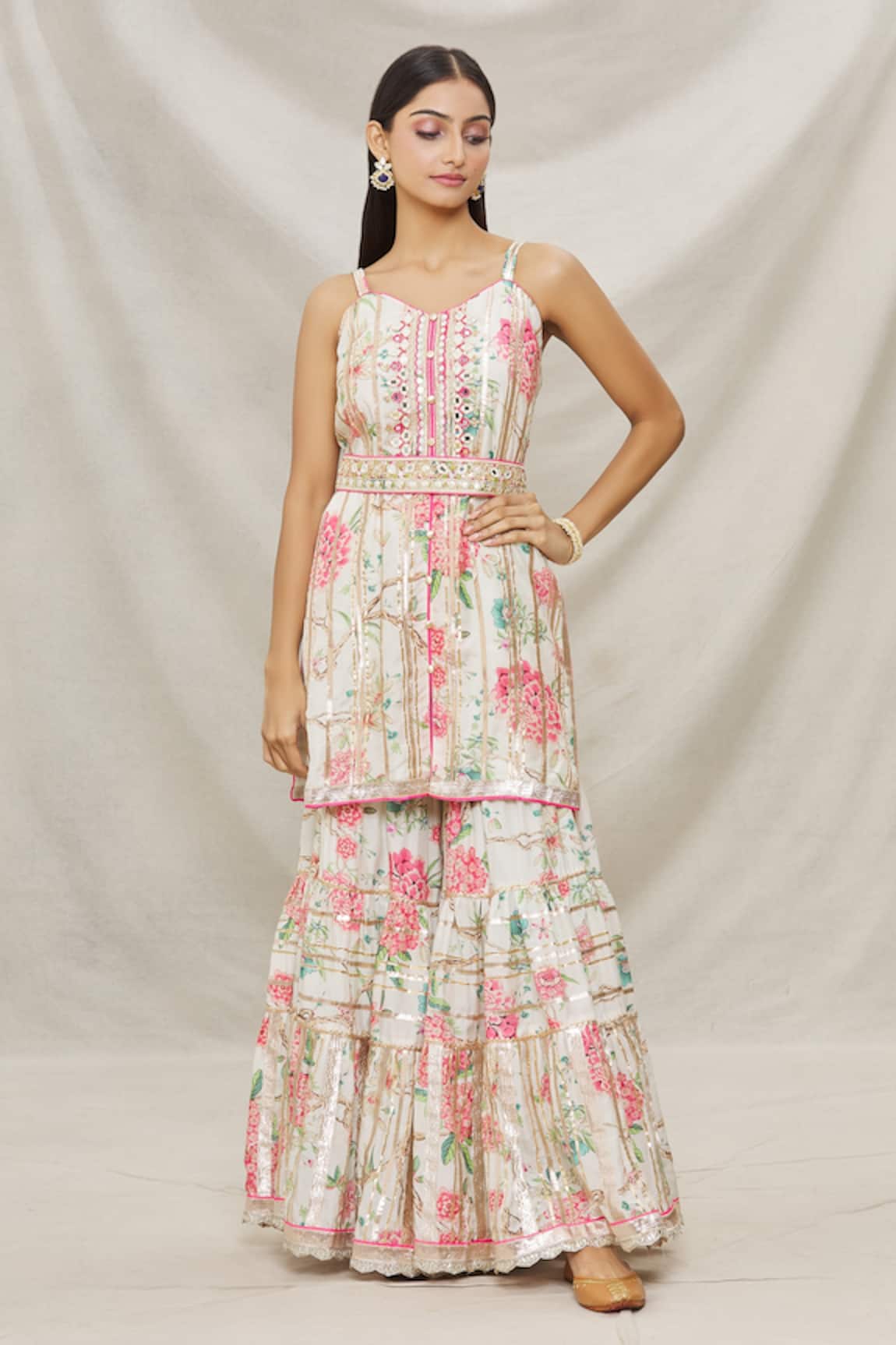 Gopi Vaid Bloom Print Kurta & Sharara Set