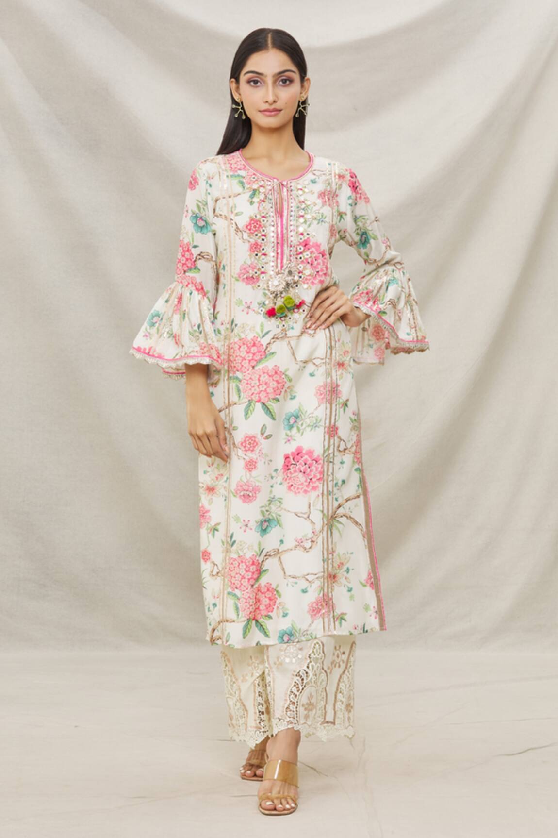 Gopi Vaid Floral Print Kurta & Palazzo Set
