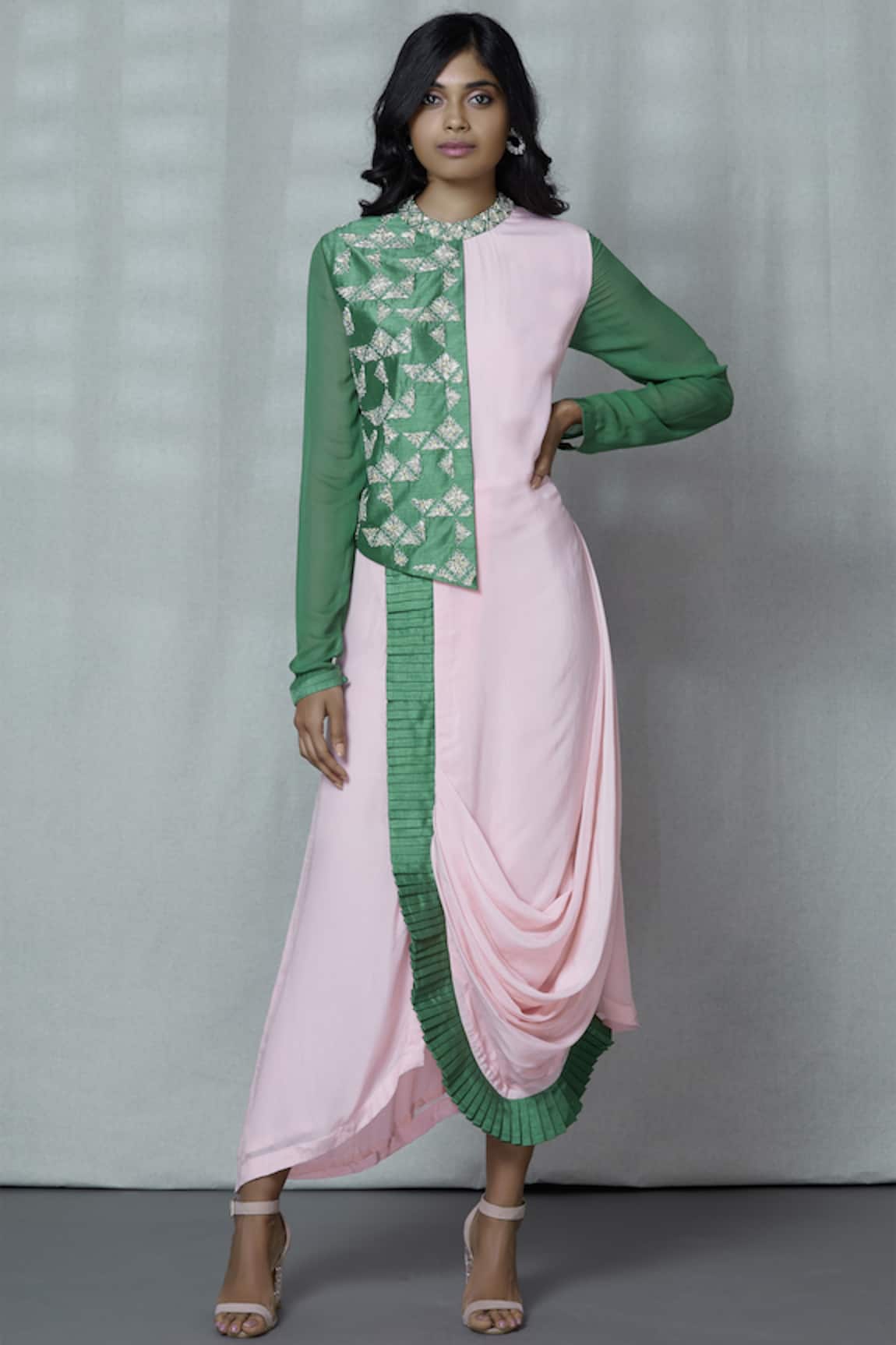 Ariyana Couture Draped Colorblock Tunic
