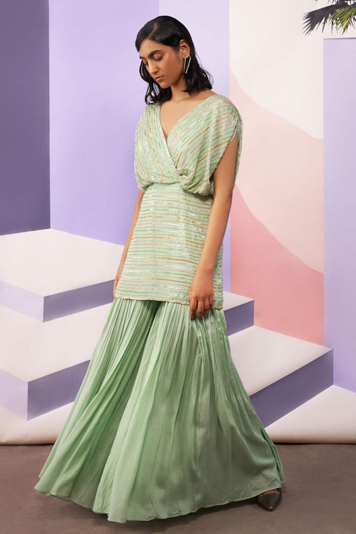 EASE Embroidered Tunic & Sharara Set