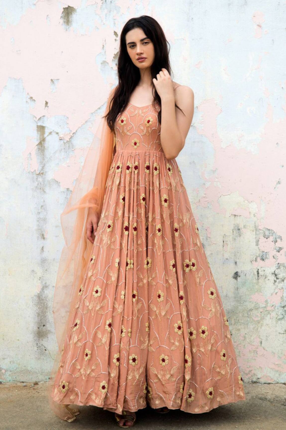 EASE Embroidered Anarkali with Dupatta