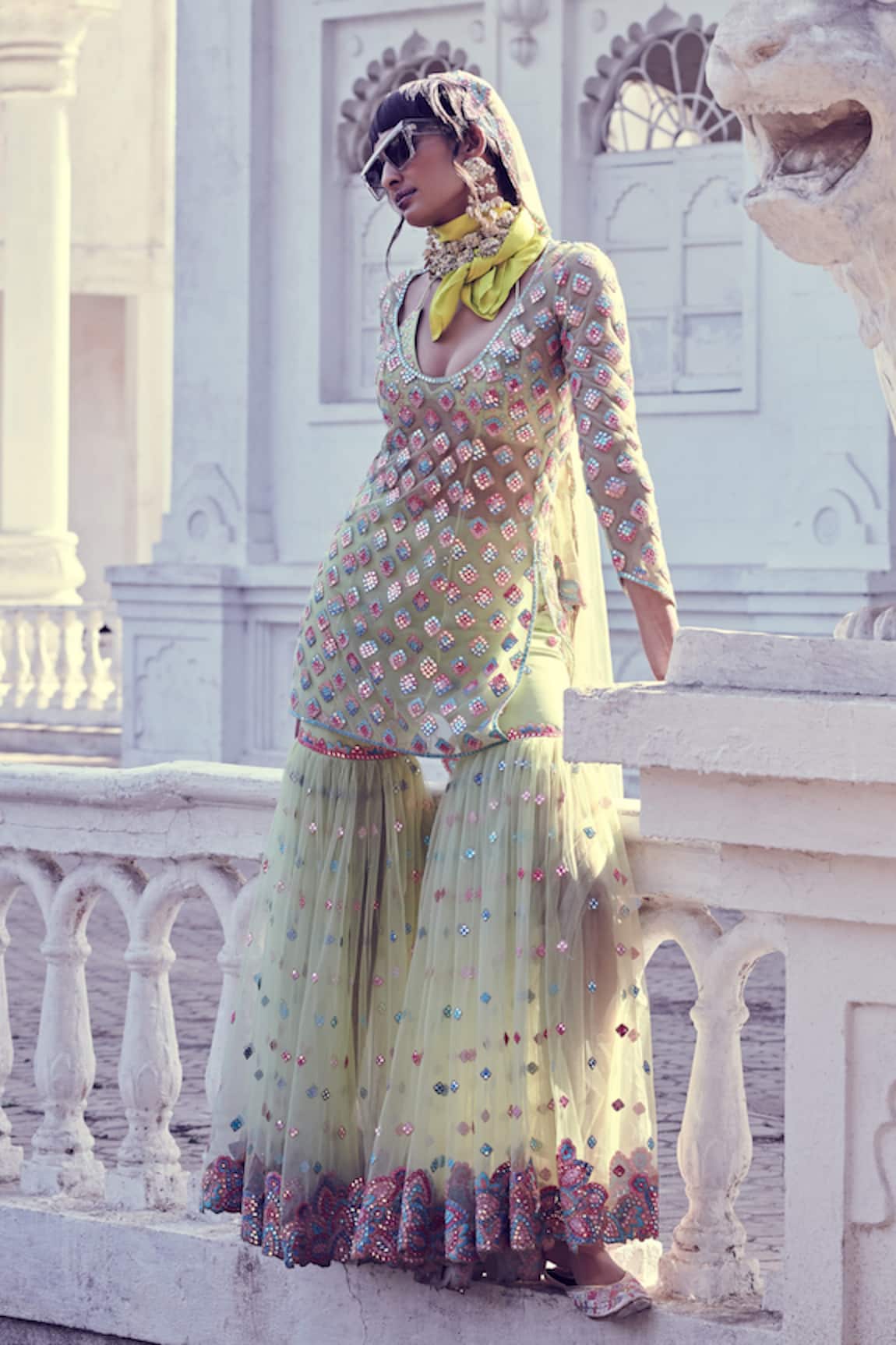 Tamanna Punjabi Kapoor Mirror Embellished Kurta & Sharara Set