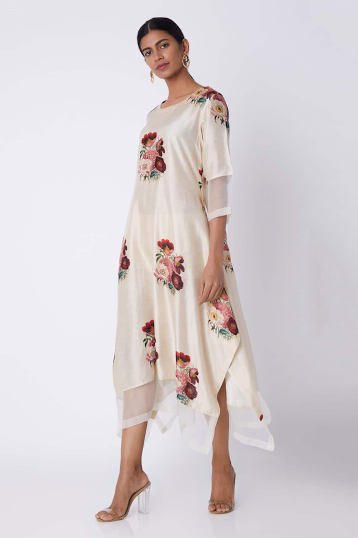 Archana Shah Floral Print Silk Kurta 