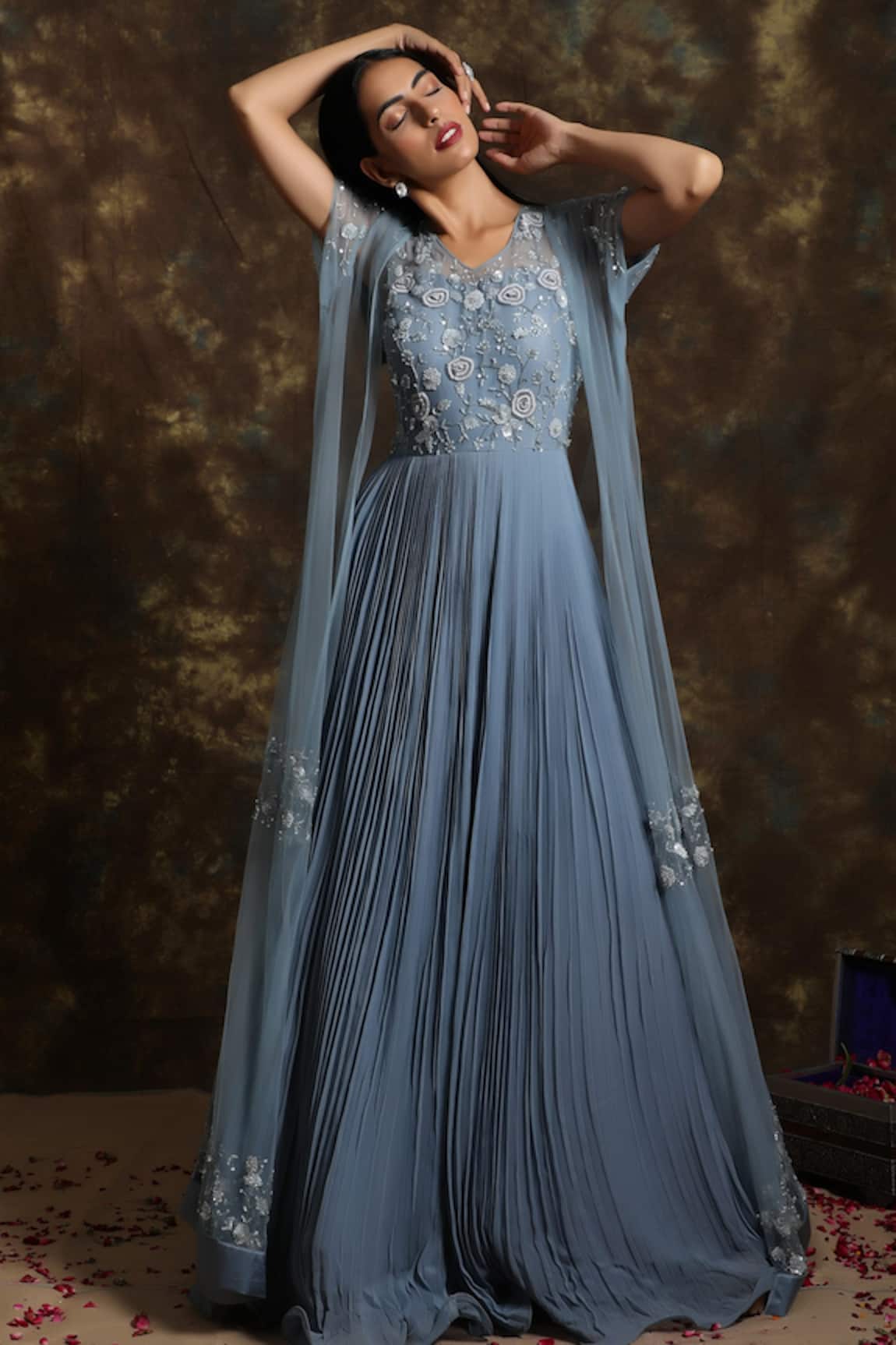 Niamh By Kriti Floral Embroidered Anarkali & Jacket Set