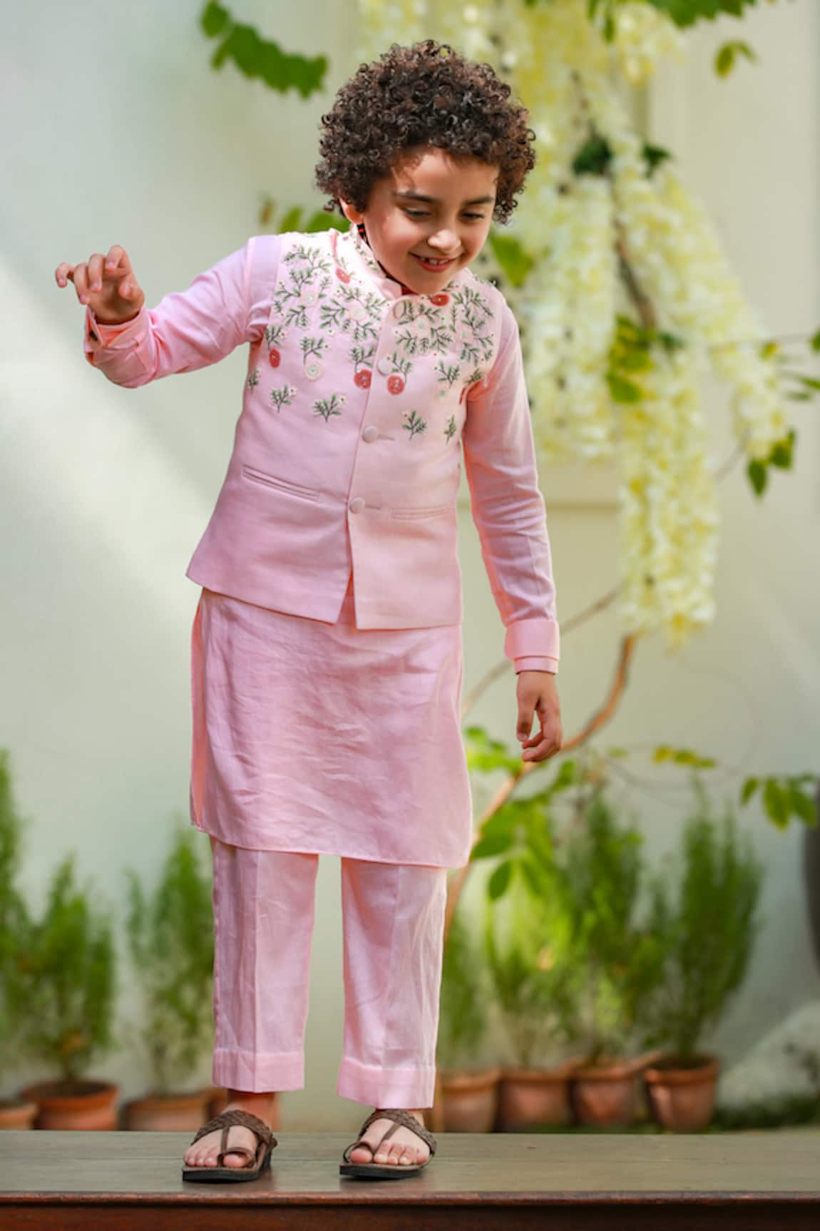 LITTLEENS Embroidered Nehru Jacket