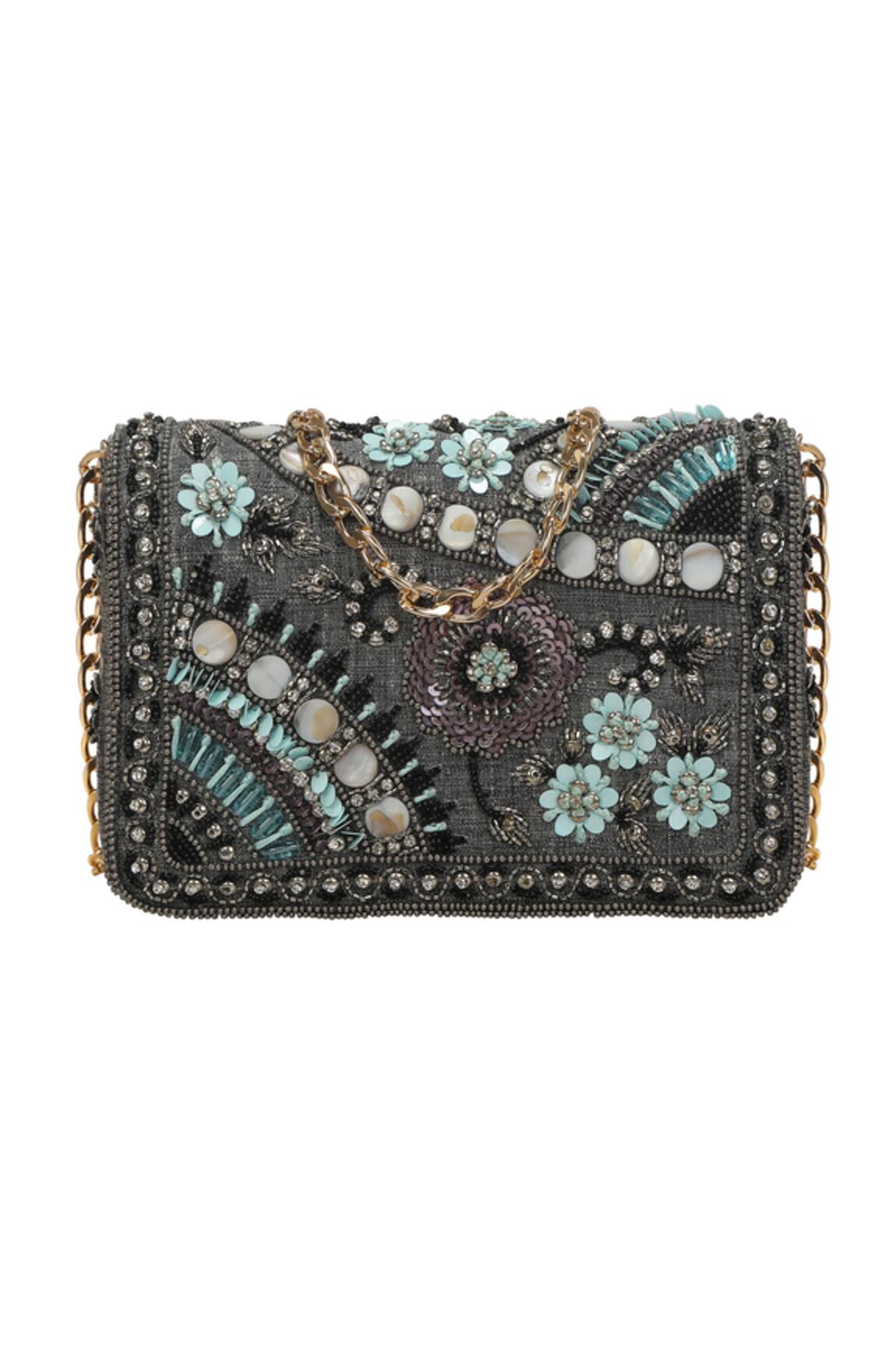 Fuchsia by aashaka mehta Geometric Embroidered Clutch