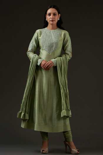 Balance By Rohit Bal Chanderi Embroidered Kalidar Kurta Set 
