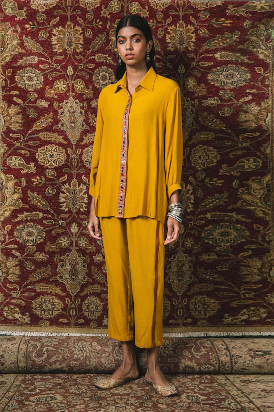 Sonam Luthria Embroidered Placket Shirt & Pant Set