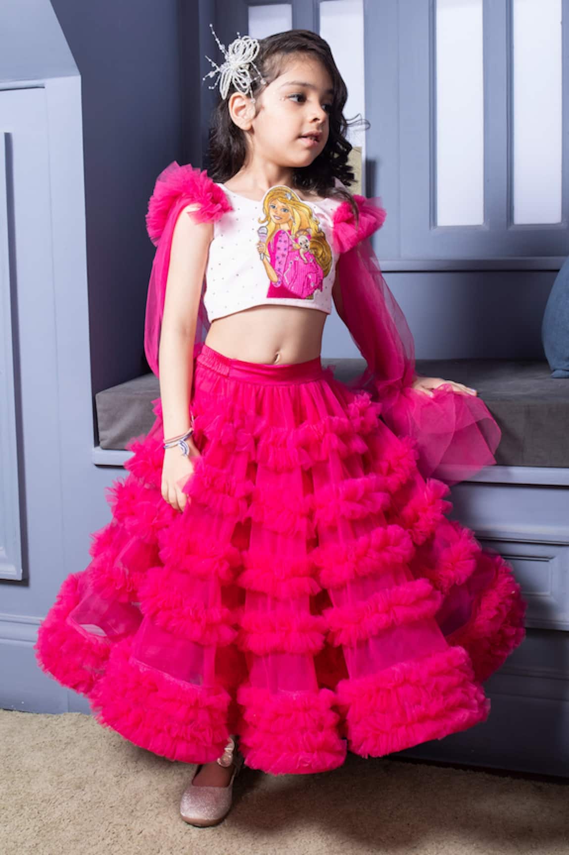 Hoity Moppet Barbie Pattern Top & Lehenga Set 