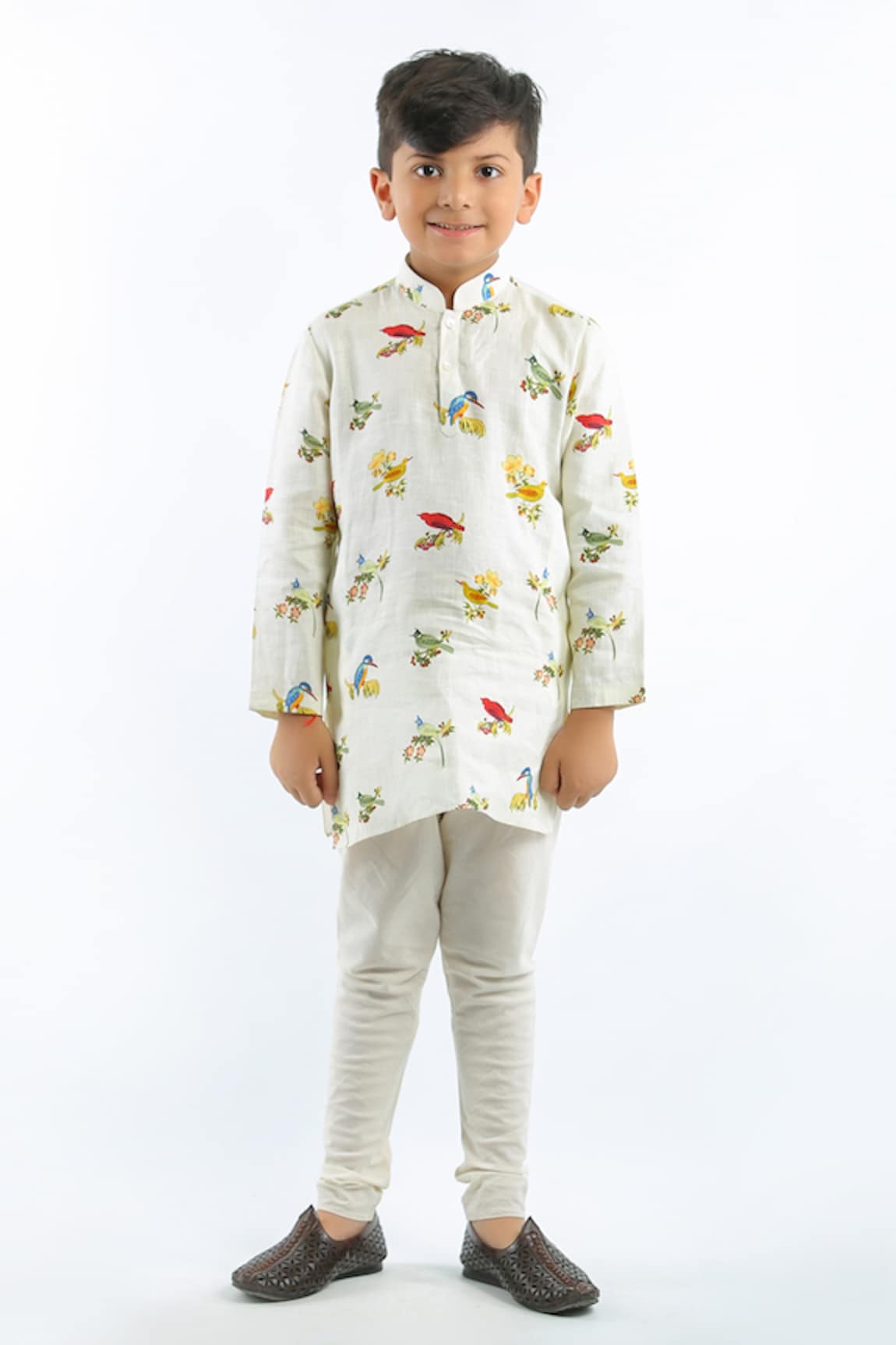 Bal Bachche By Rohit Bal Linen Bird Print Kurta Set