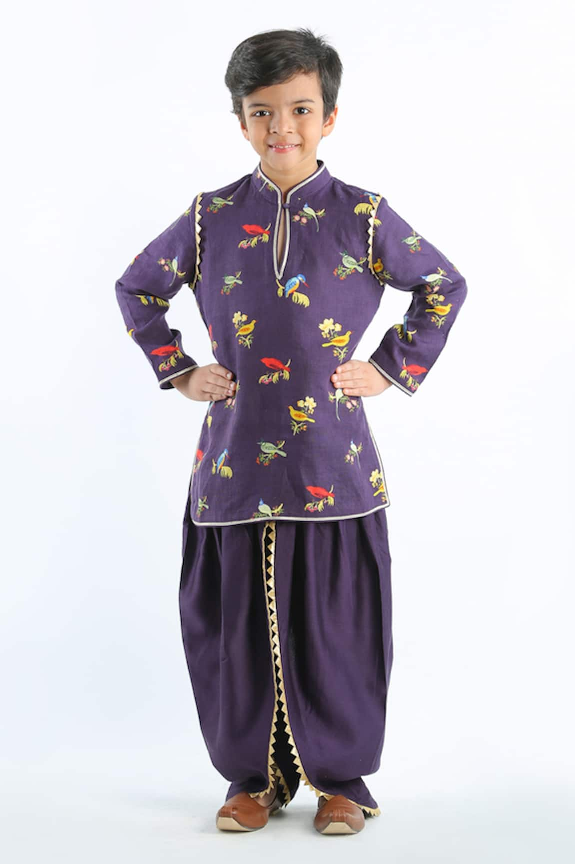 Bal Bachche By Rohit Bal Linen Bird Print Kurta Set