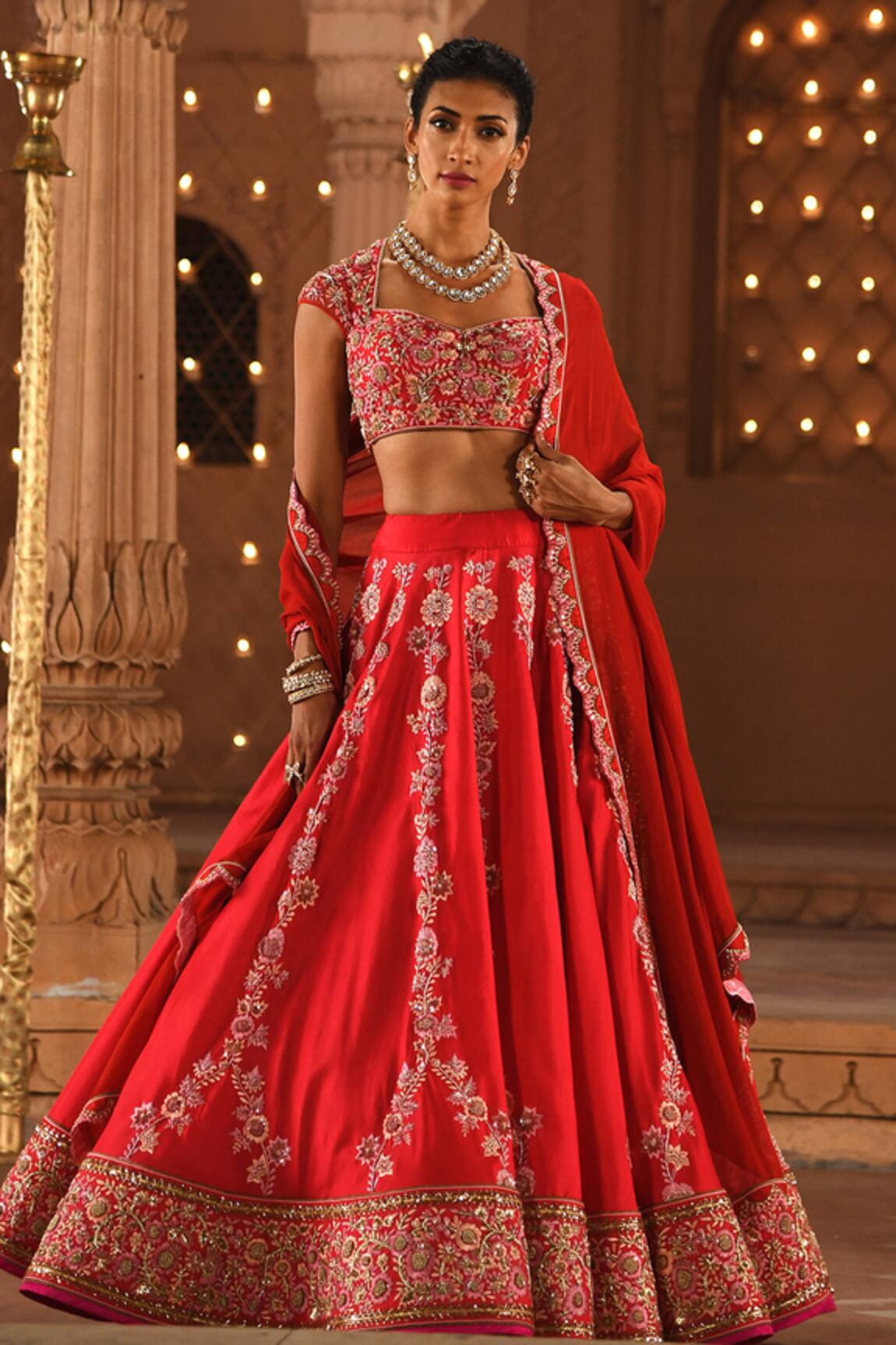 Reynu Taandon Chanderi Silk Embroidered Bridal Lehenga Set