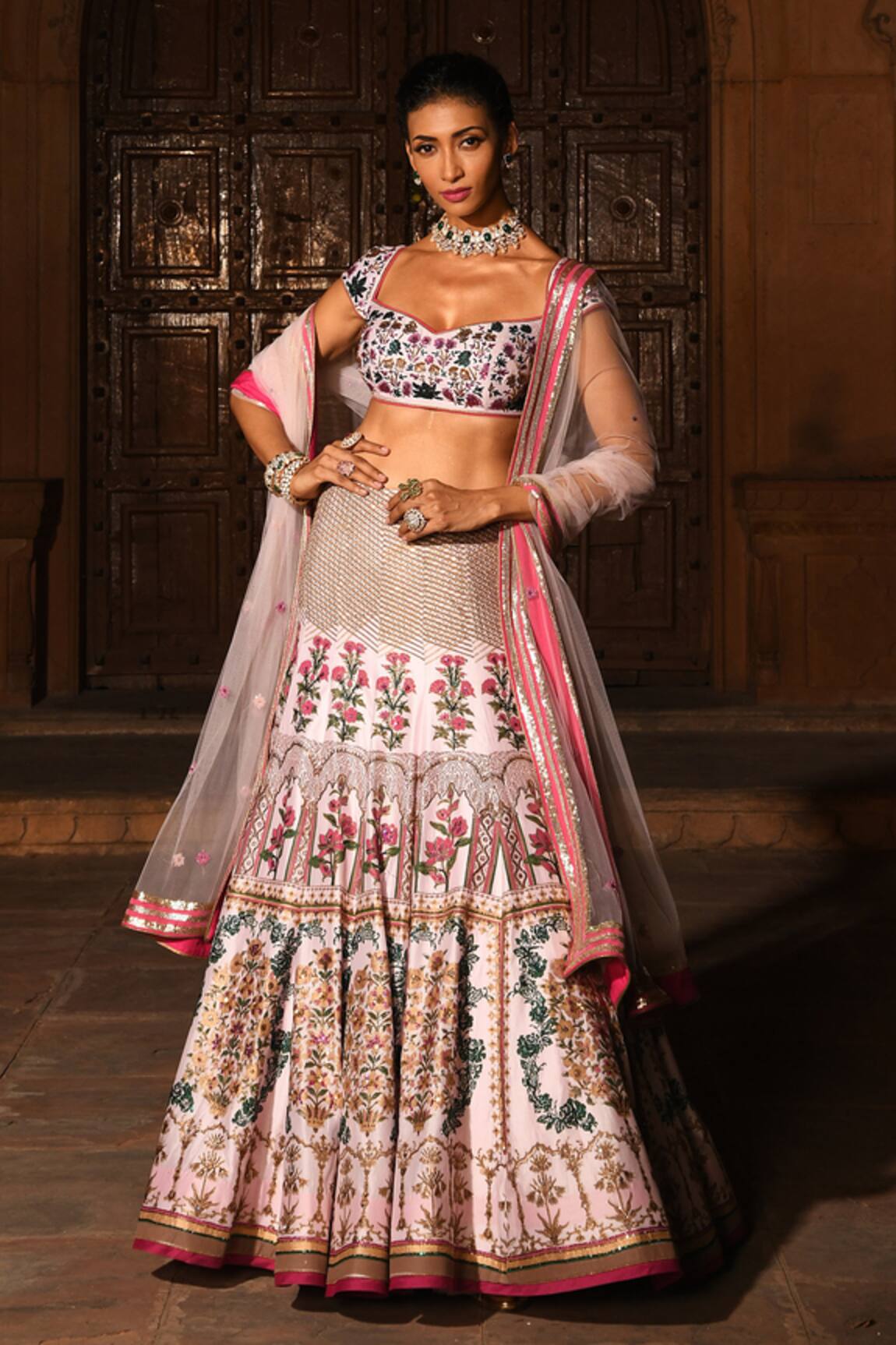 Reynu Taandon Chanderi Silk Embroidered Bridal Lehenga Set 