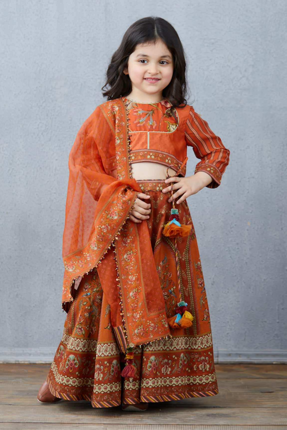 Amazon.com: TRADITION INDIA Gold Brocade & Orange Net Sleeveless Lehenga  Choli Set,Designer Pattu Pavadai, Kids Ethnic Wear, 6 to 1 Years :  Clothing, Shoes & Jewelry