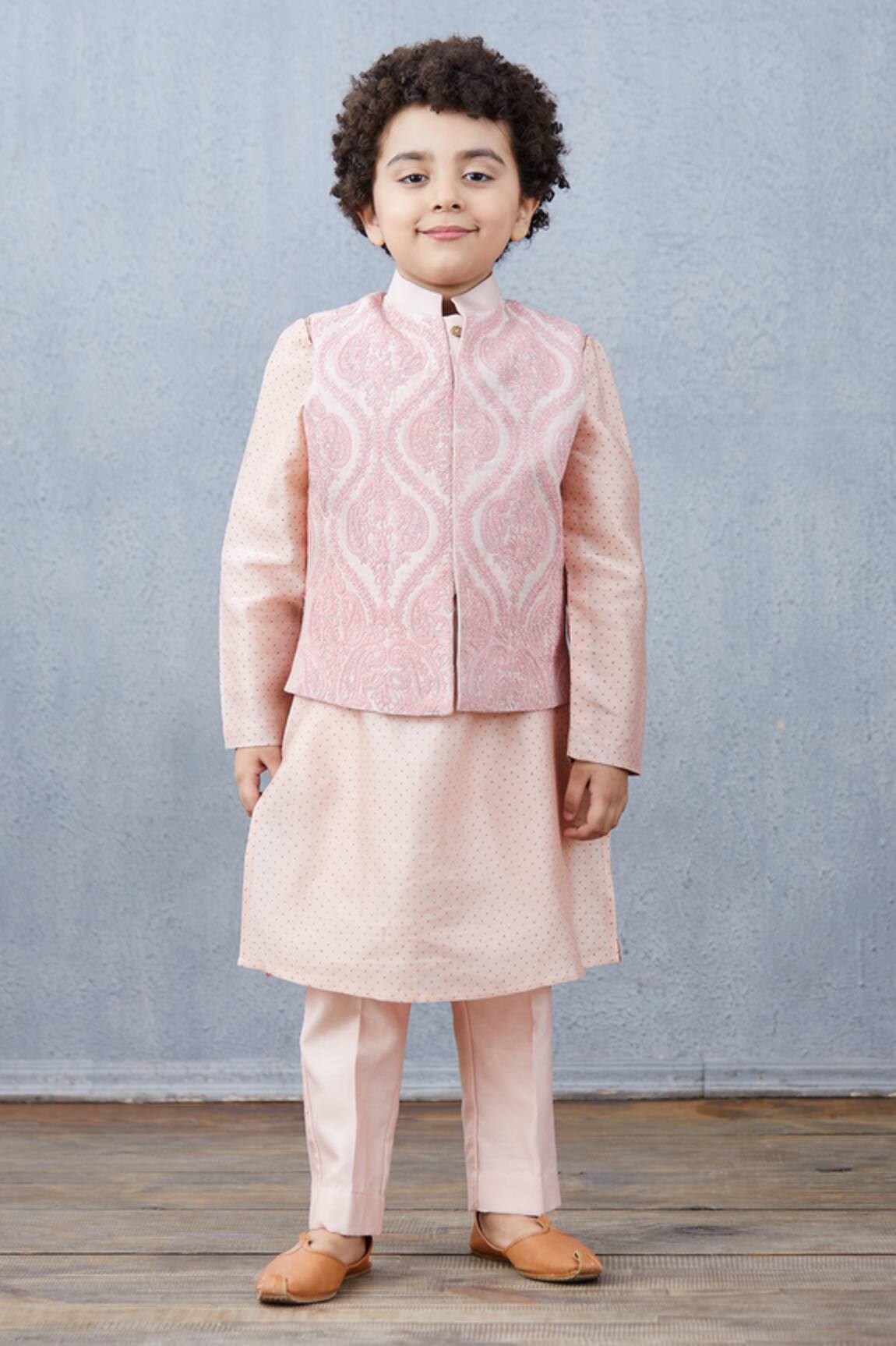 Torani Pink Chanderi Kurta Set with Nehru Jacket