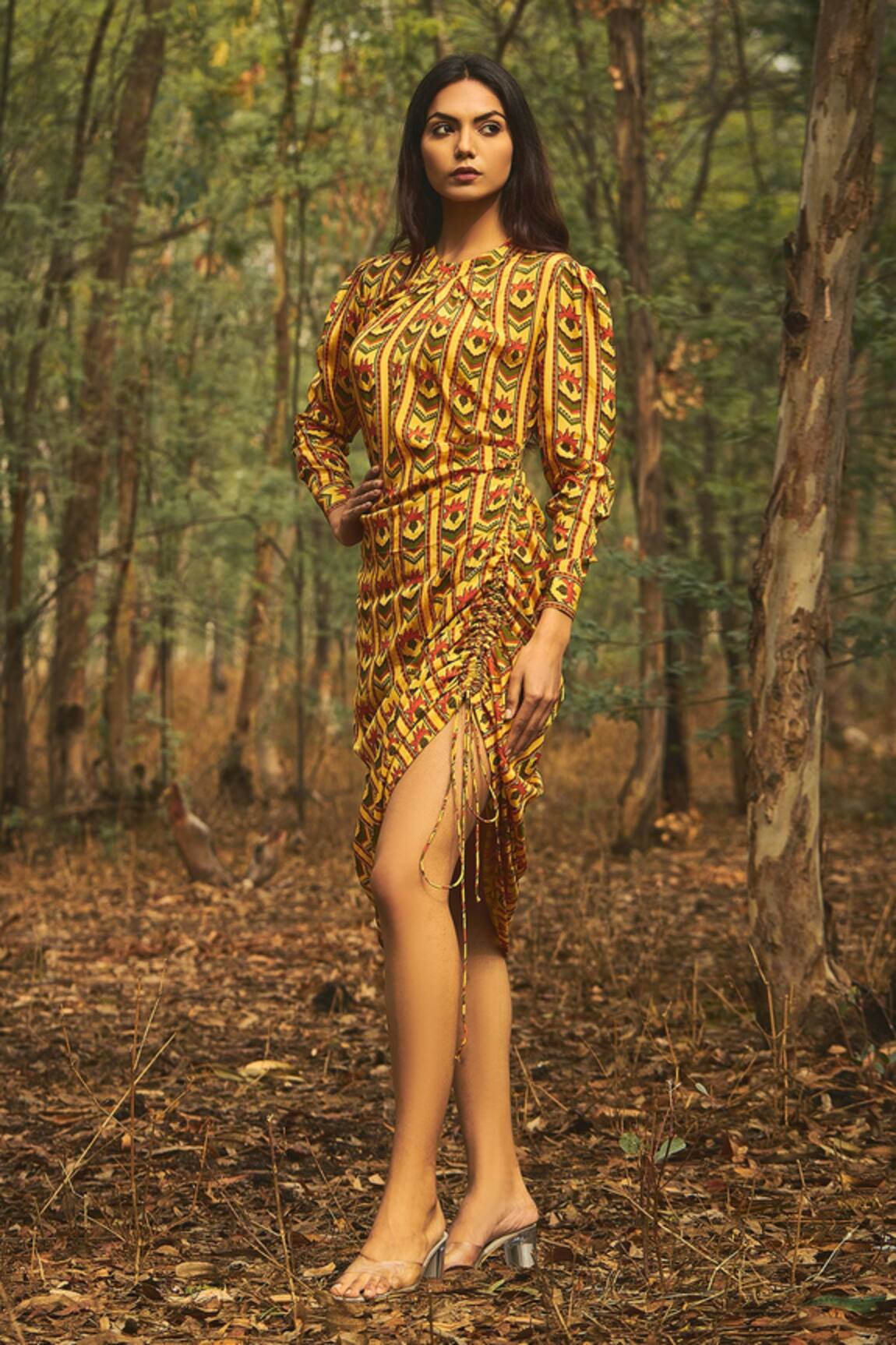 Baise Gaba Side-String Slit Crepe Dress