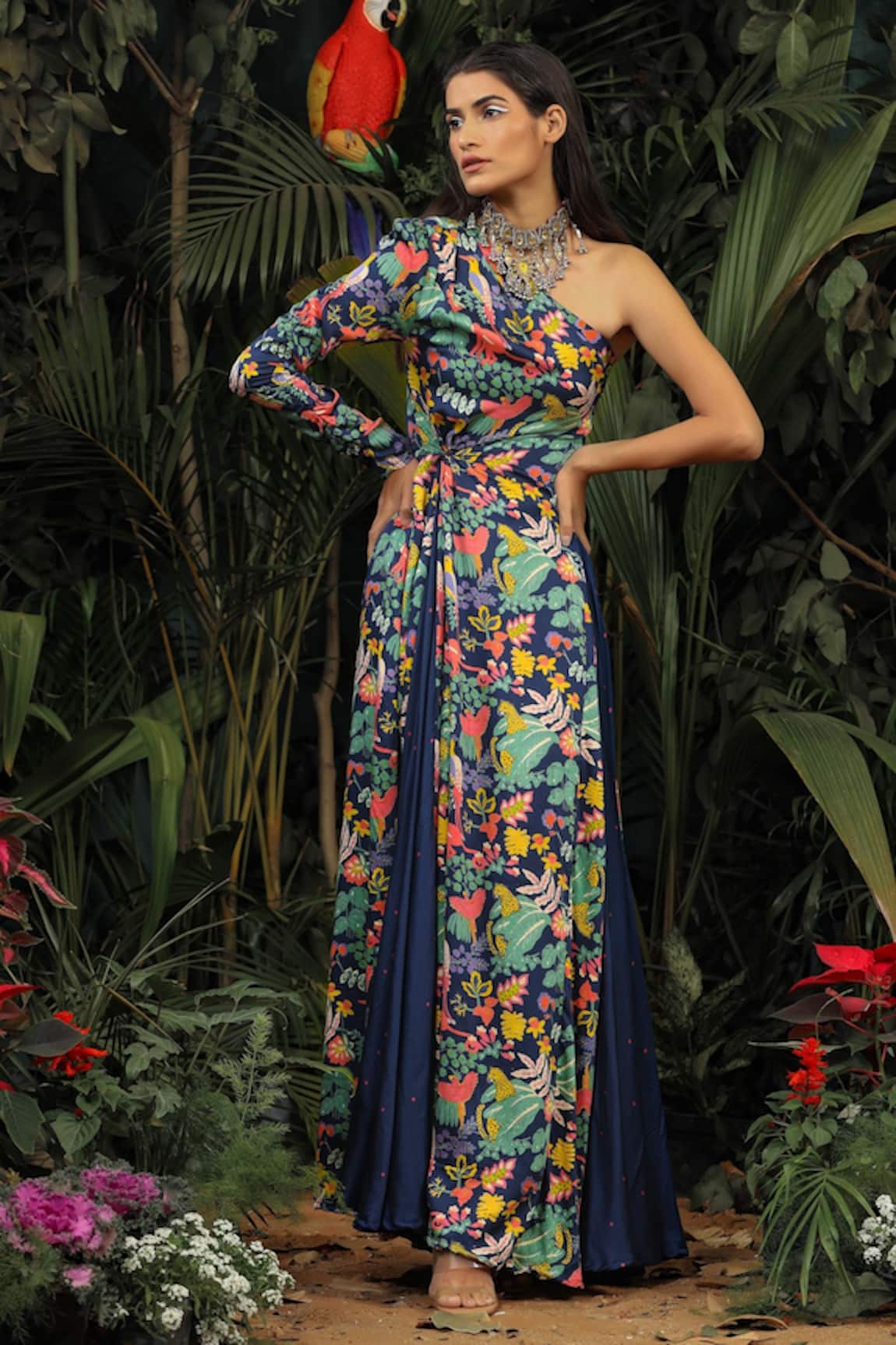 Baise Gaba Printed One Shoulder Gown