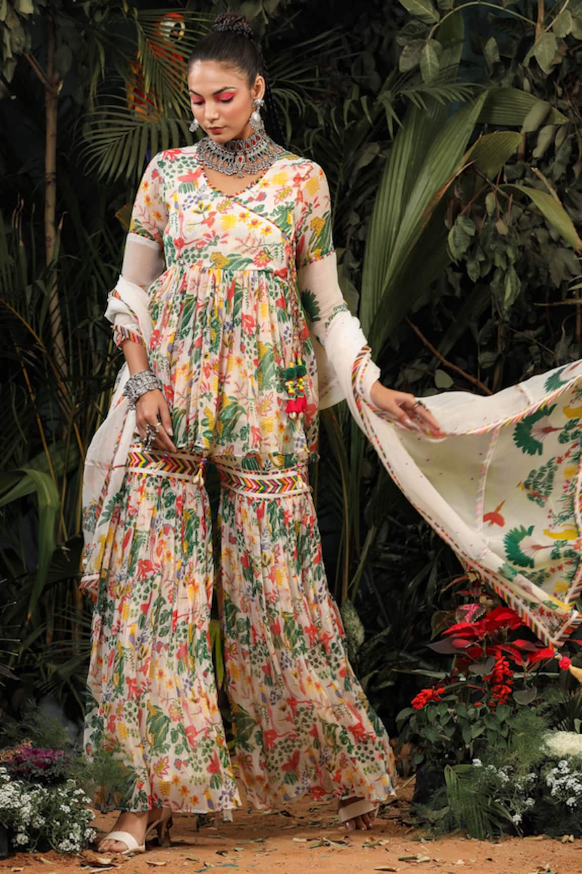 Baise Gaba Chiffon Printed Anarkali & Sharara Set 