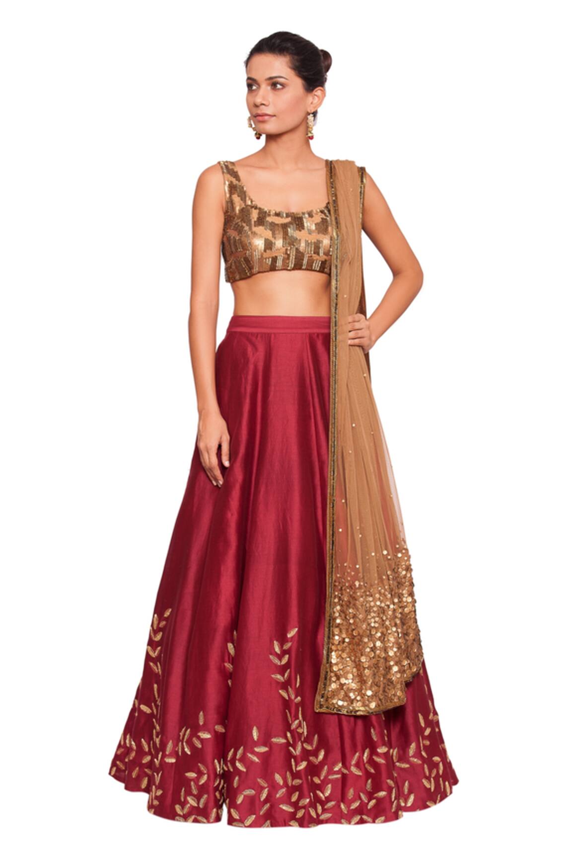 Salt And Spring Leaf Embroidered Lehenga Set