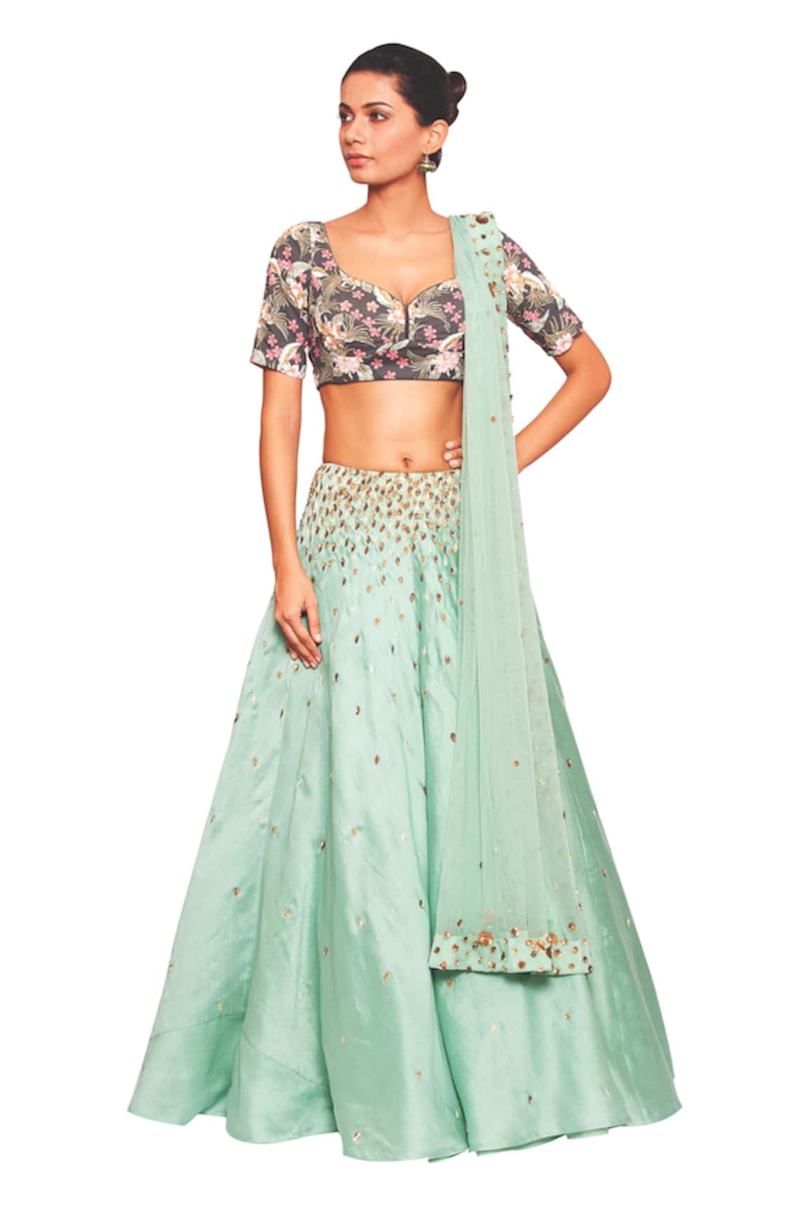 Salt And Spring Leaf Embroidered Lehenga Set