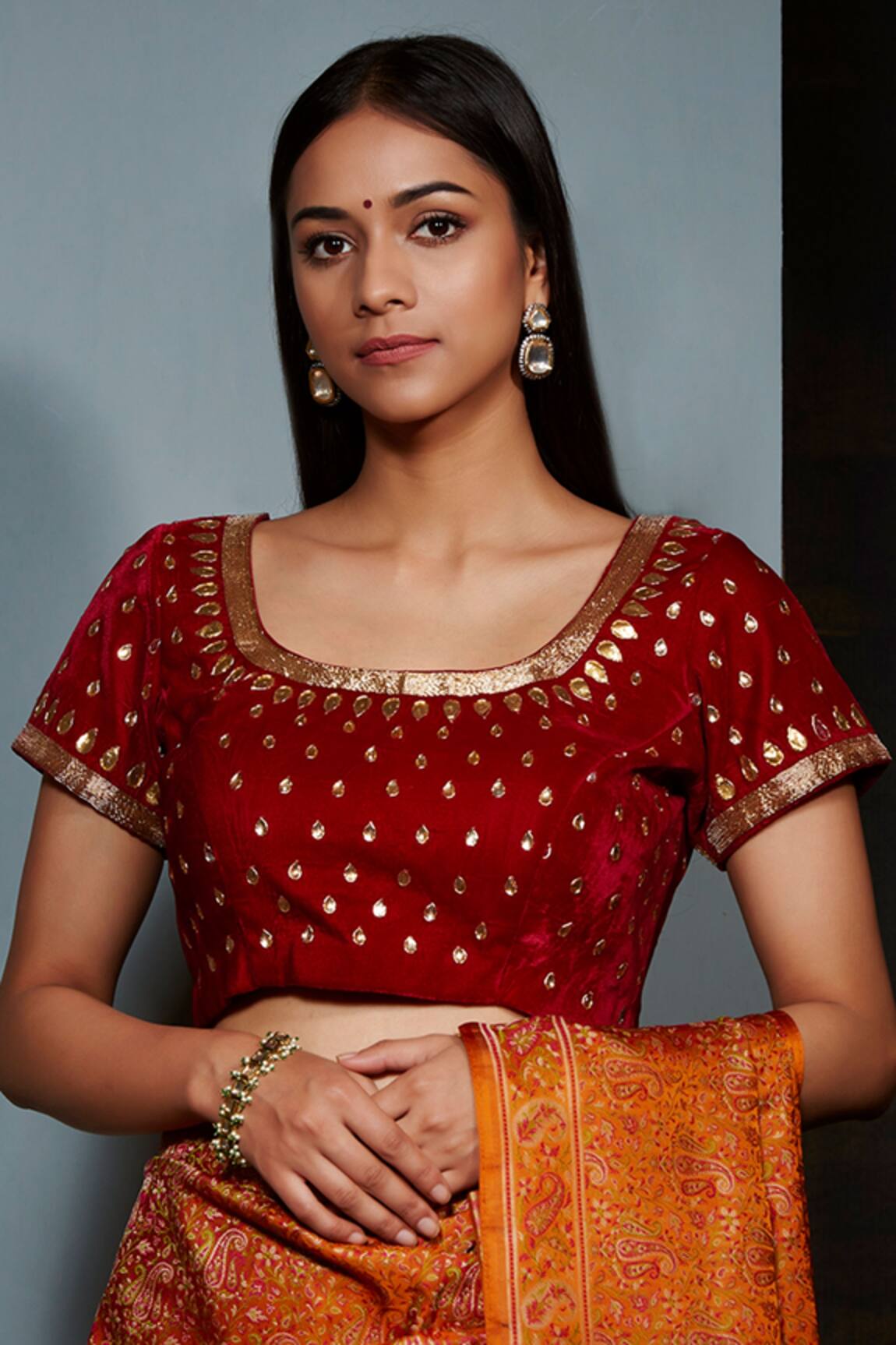 Weaver Story Hand Embroidered Velvet Blouse 