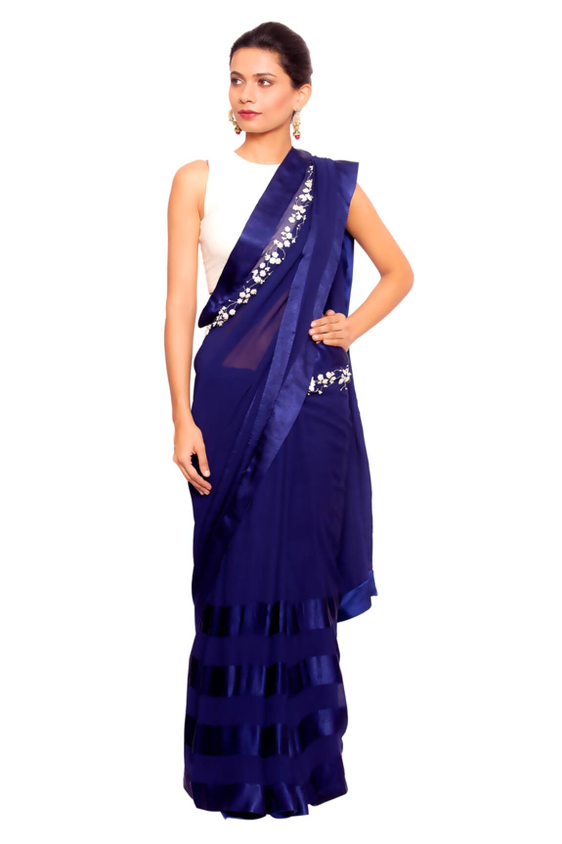 Salt And Spring Floral Embroidered Saree With Blouse