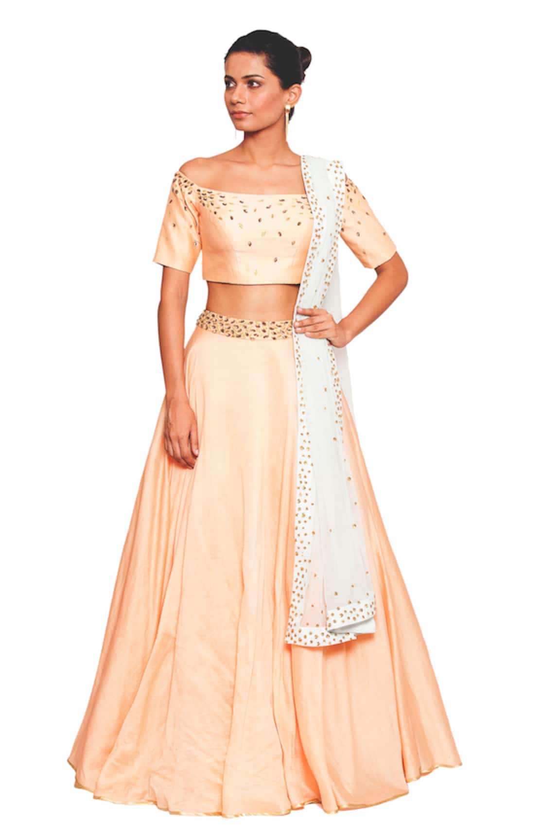 Salt And Spring Lehenga Set With Off Shoulder Blouse