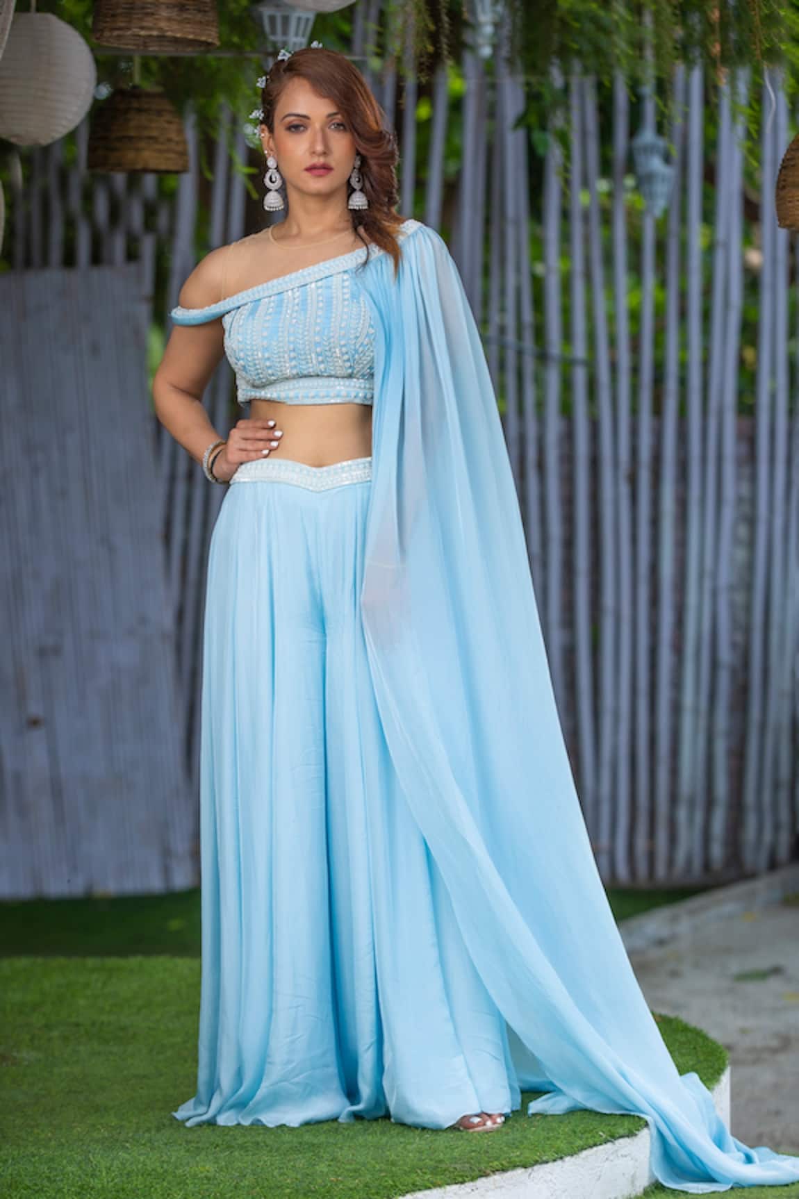 Kanj By Priyanka A Sakhuja Bless Cape Blouse & Sharara Set