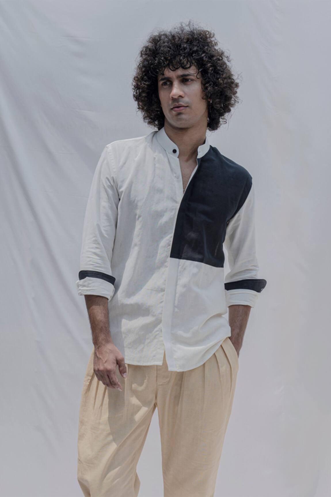 Bohame Cotton Linen Colorblock Shirt