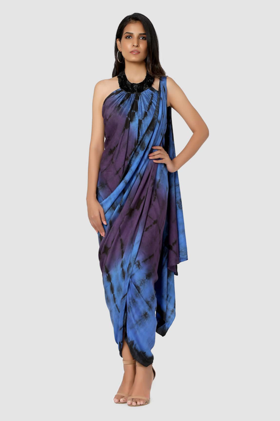 Babita Malkani Organic Draped Tie Dye Saree Gown 