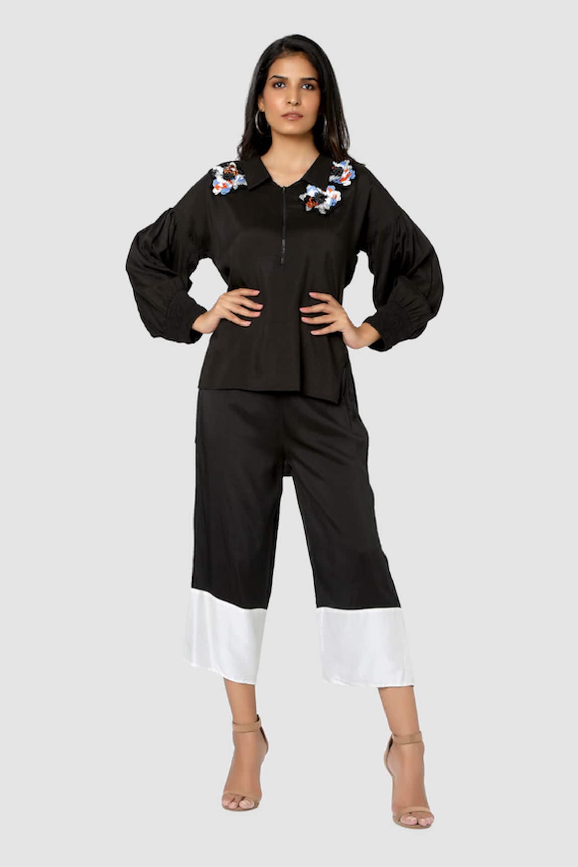 Babita Malkani Organic Cotton Silk Colorblock Top & Pant Set